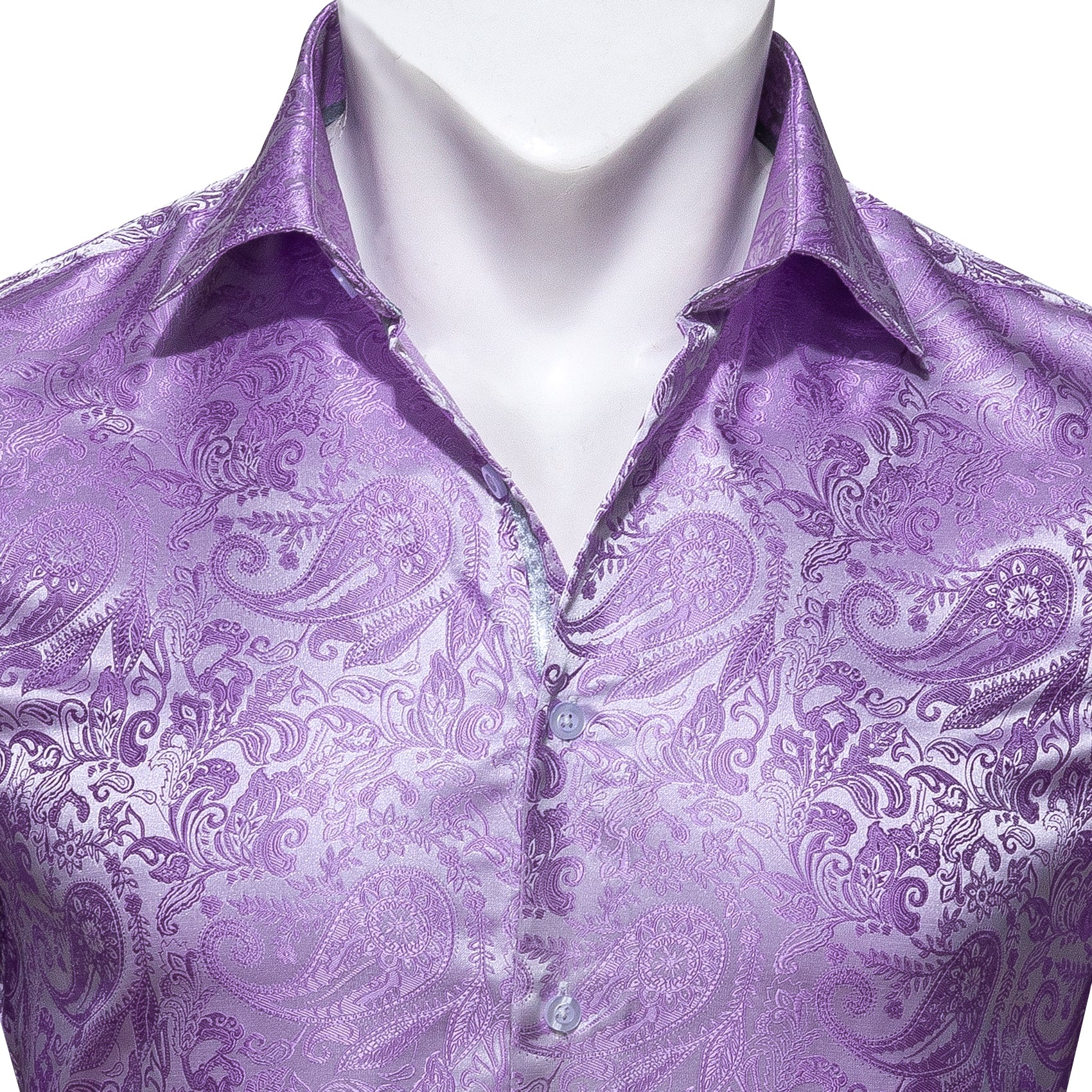 Light Purple Paisley Style Silk Men's Long Sleeve Shirt