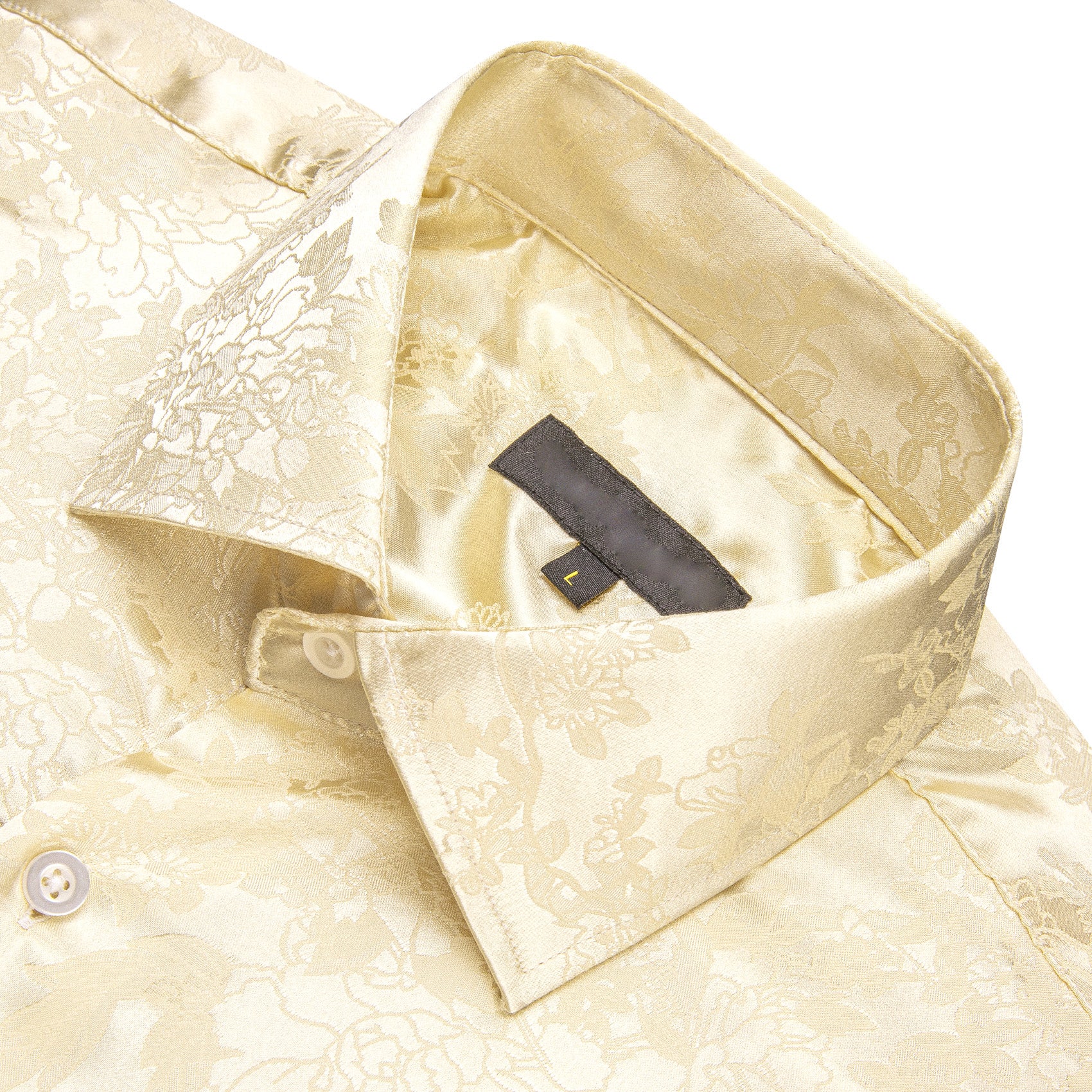 Light Yellow Floral Silk Men's Long Sleeve Shirt