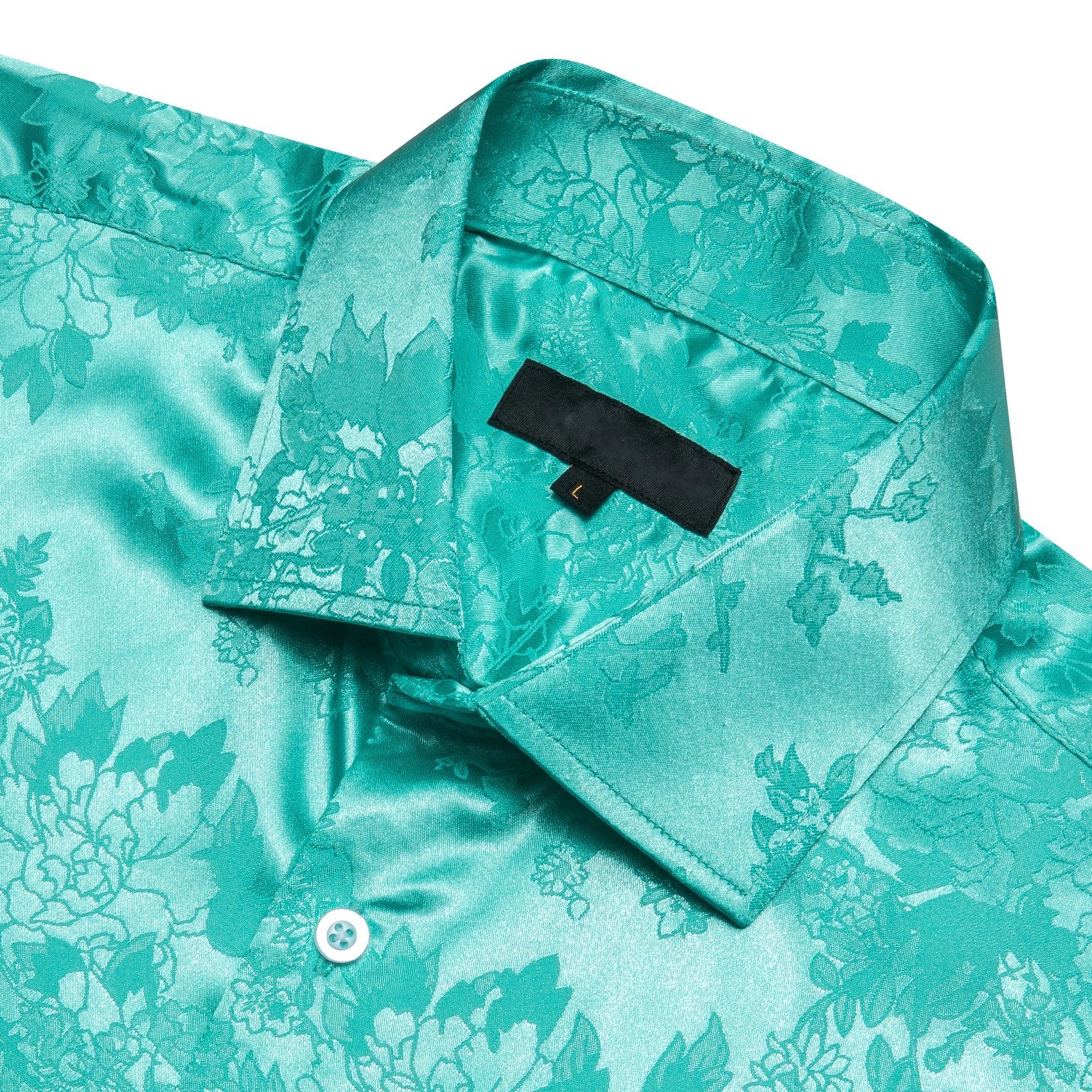 Aqua Blue Floral Silk Men's Short Sleeve Shirt