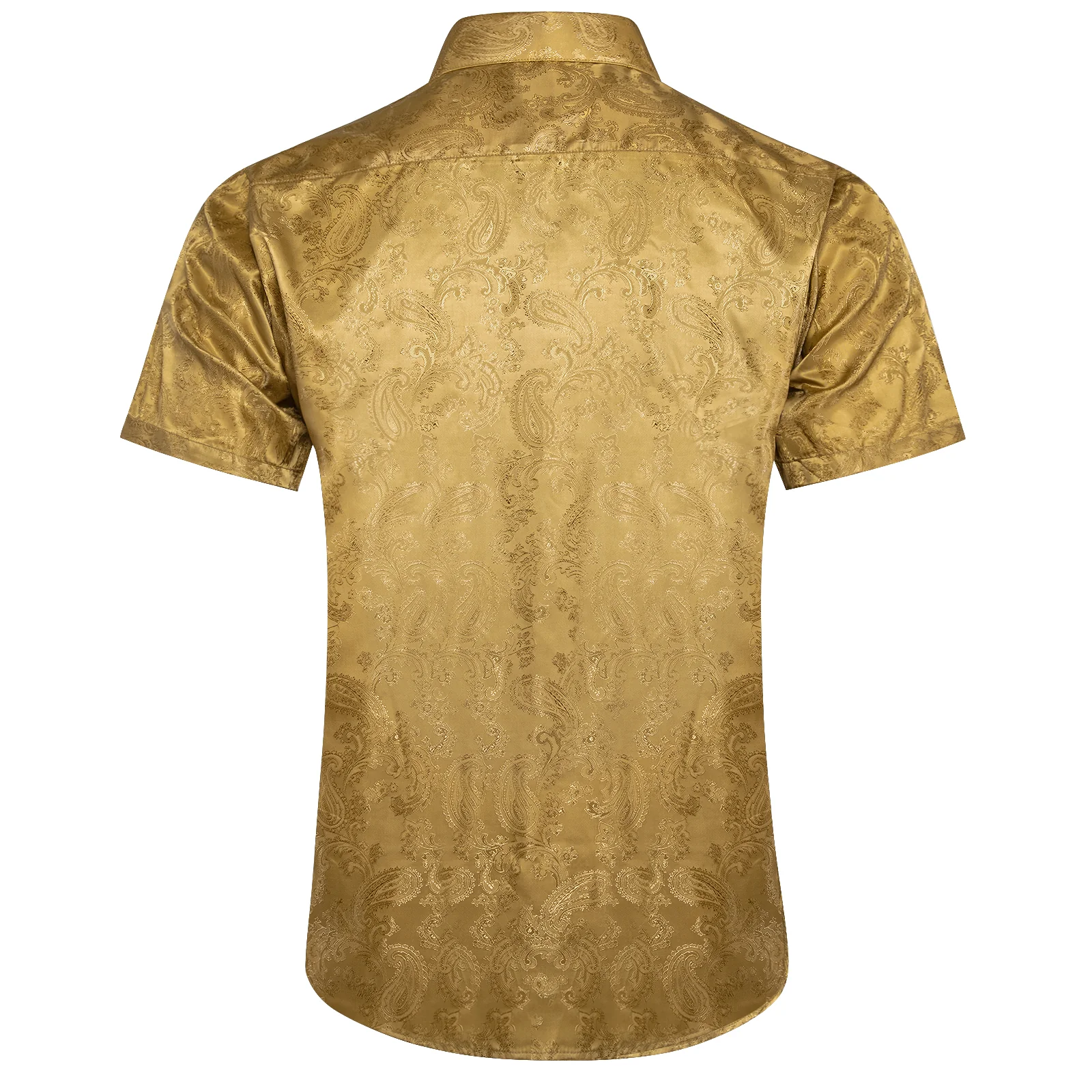 New Golden Paisley Silk Men's Short Sleeve Shirt