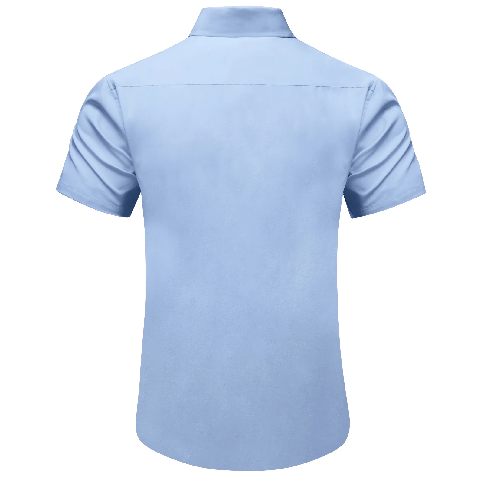 Sky Blue Cotton Solid Silk Men's Short Sleeve Shirt