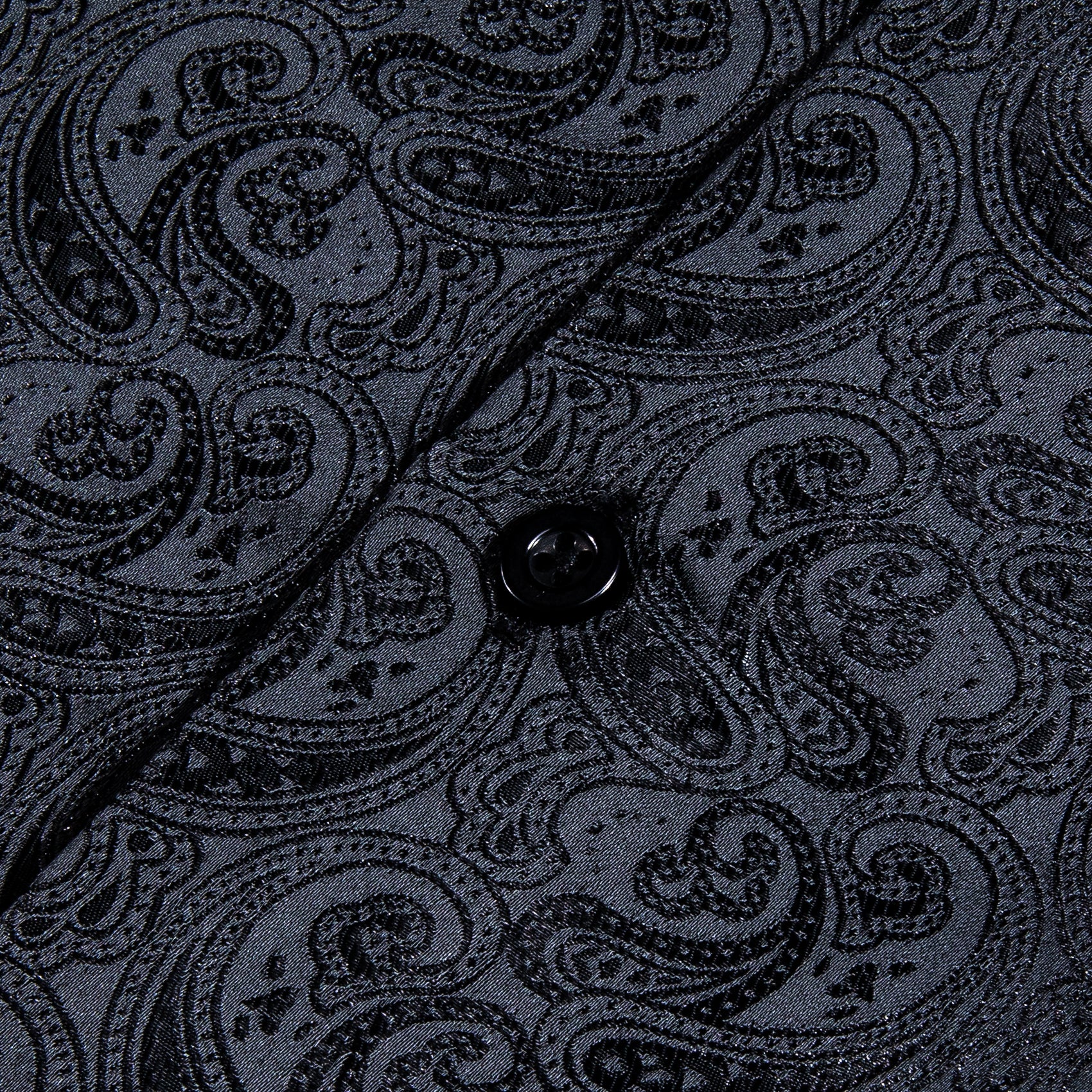 Luxury Black Paisley Pattern Silk Men's Long Sleeve Shirt