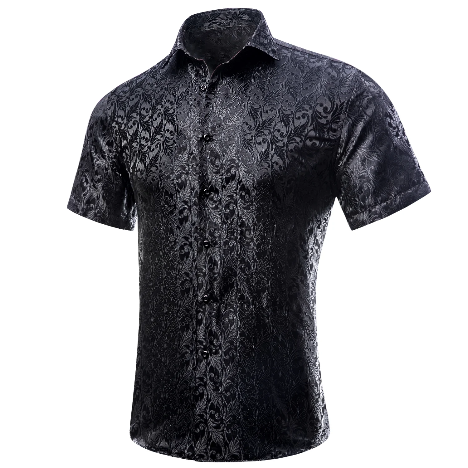 Grey Floral Silk Men's Short Sleeve Shirt