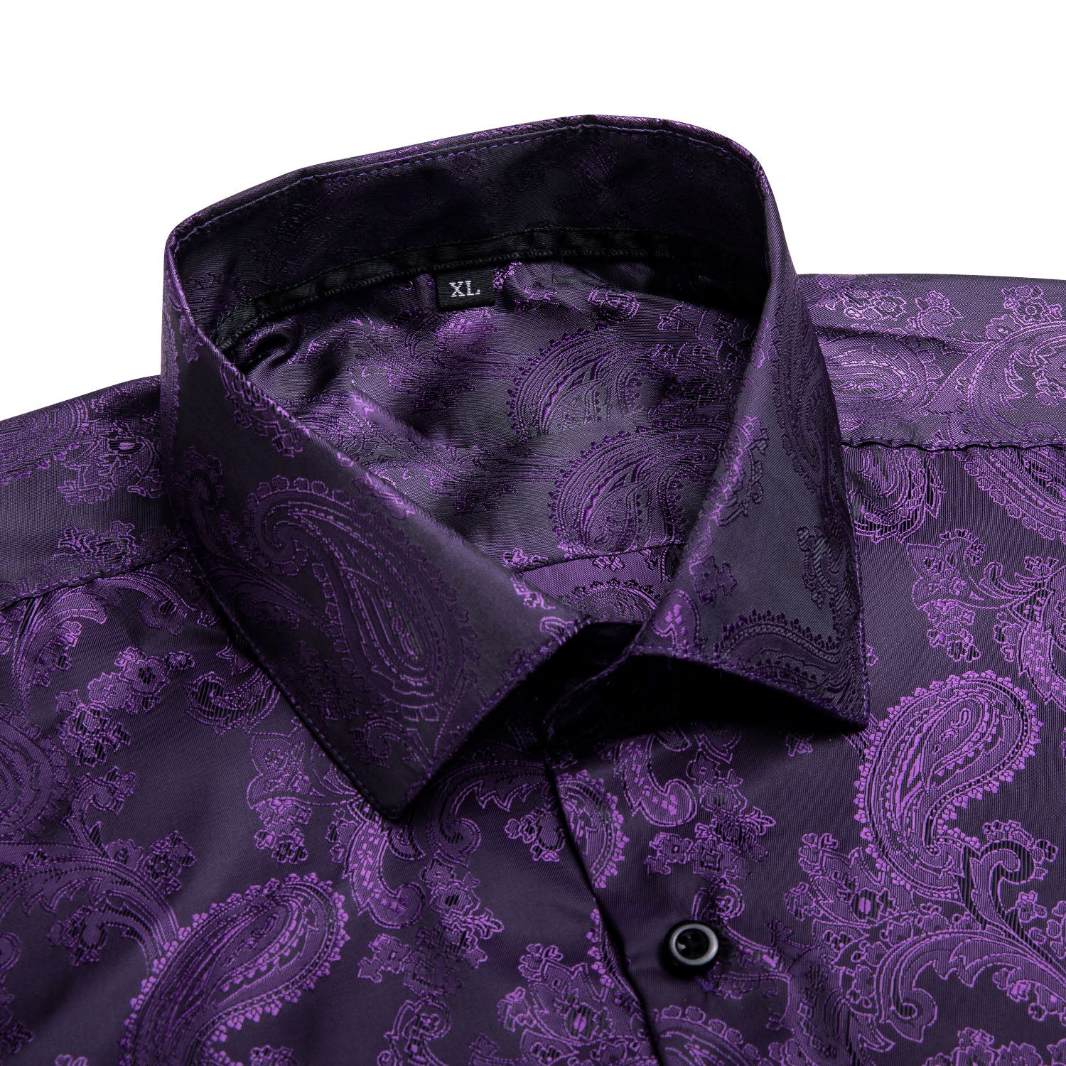 New Dark Purple Paisley Silk Men's Long Sleeve Shirt