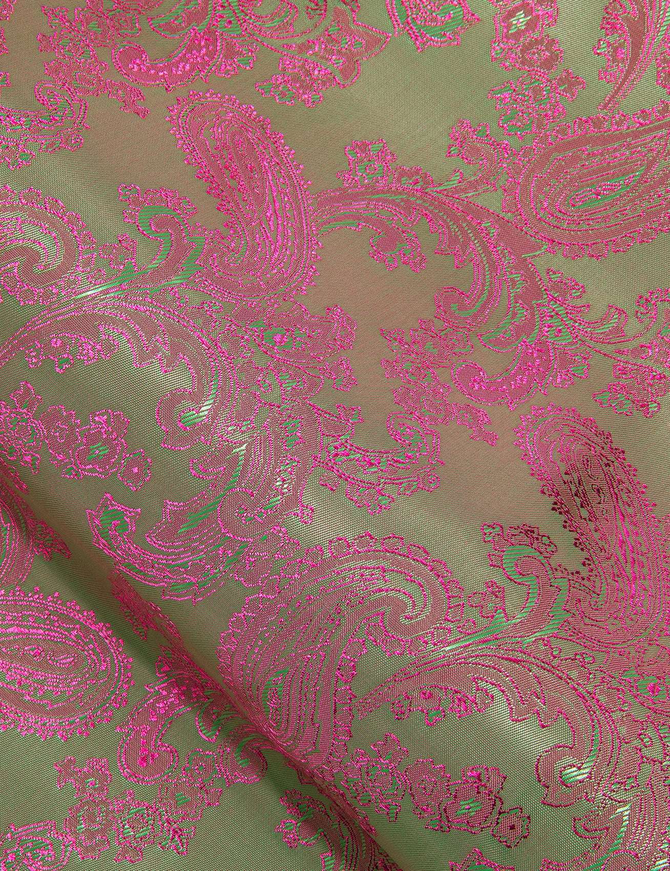 Pink Green Paisley Style Casual Silk Men's Long Sleeve Button Shirt