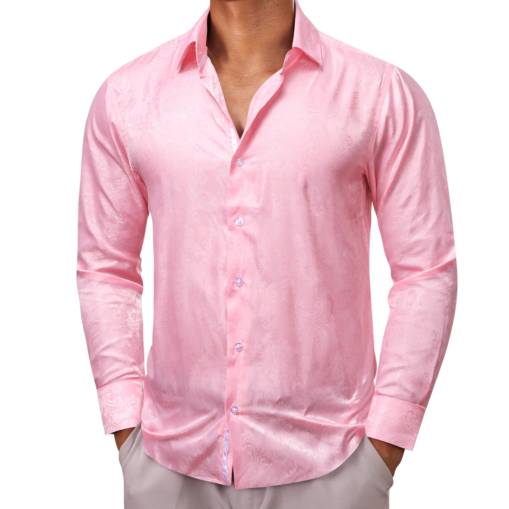Pink Paisley Men's Dress Shirts Men's Long Sleeve Shirt
