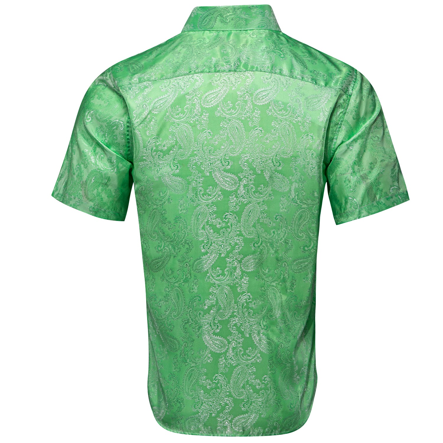 New Fluorescent Green Paisley Silk Men's Short Sleeve Shirt