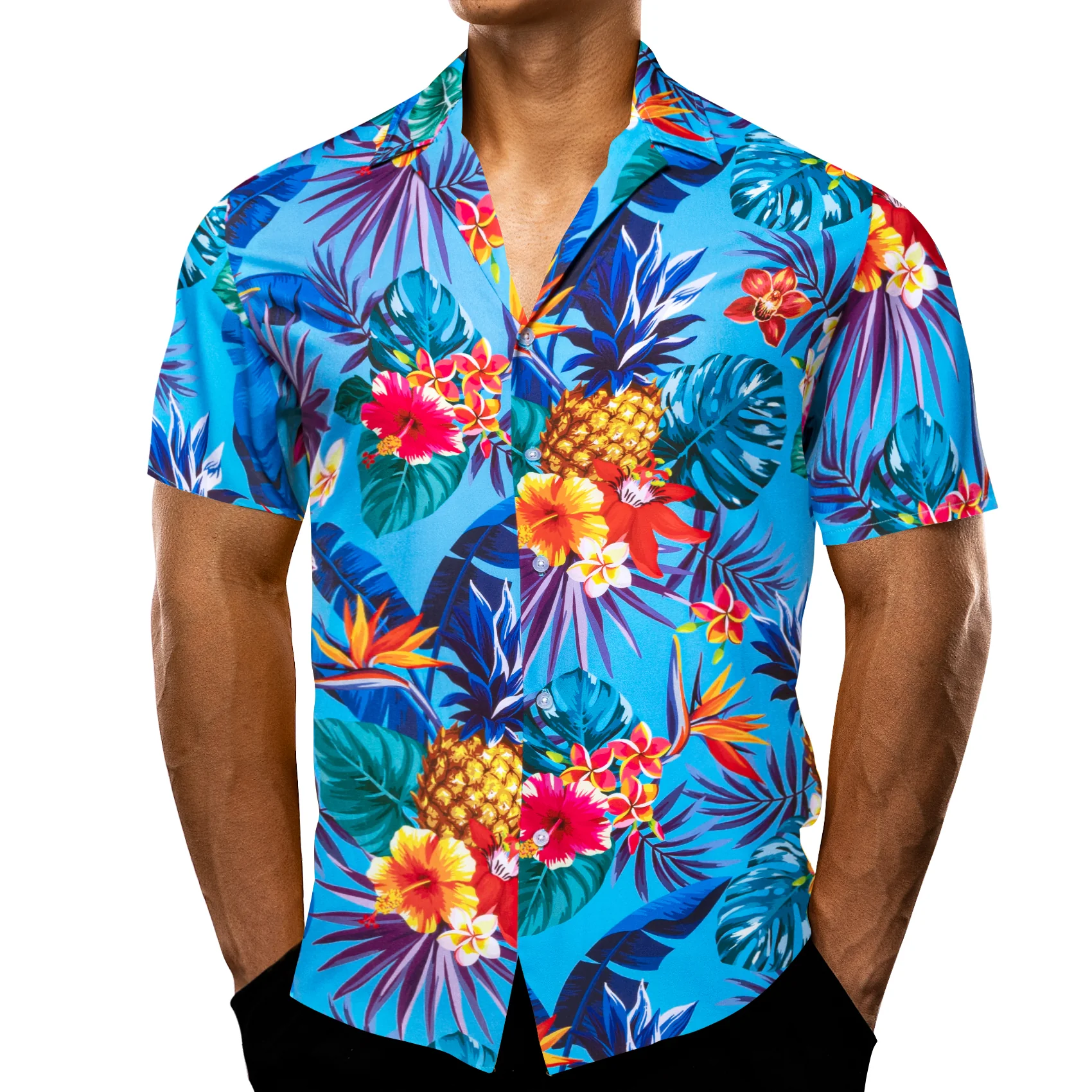 Cerulean Shirt Red Orange Floral Men's Short Sleeve Summer Shirt