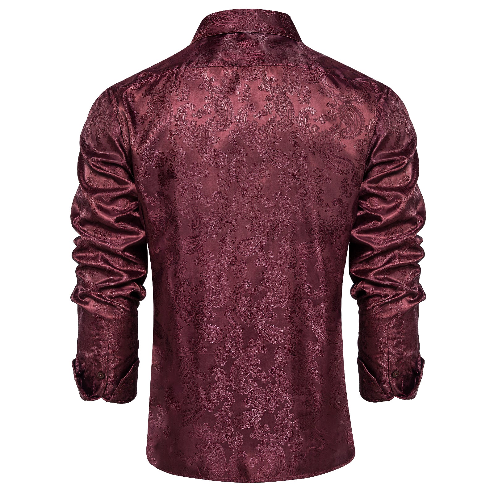 Vermilion Red Paisley Style Silk Men's Long Sleeve Shirt