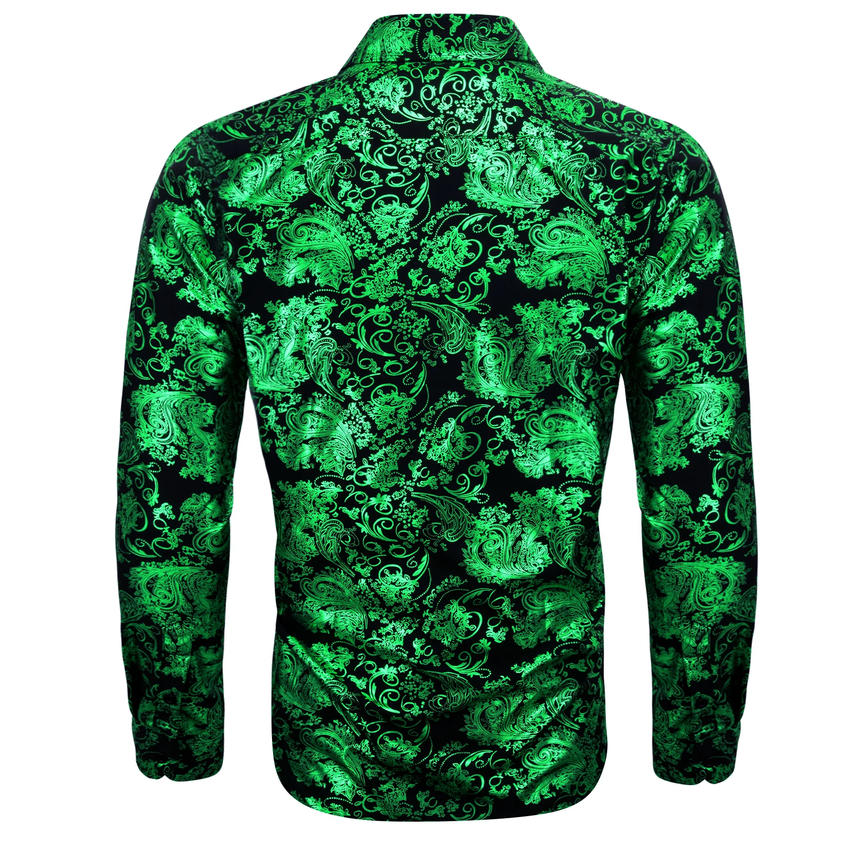 Emerald Green Floral Paisley Silk Men's Long Sleeve Shirt