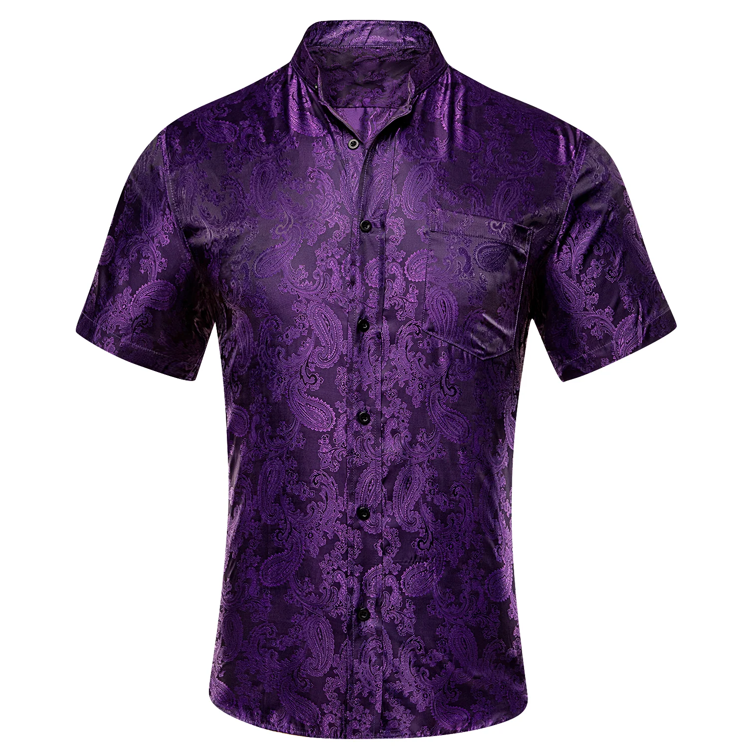 Dark Purple Paisley Silk Men's Short Sleeve Shirt