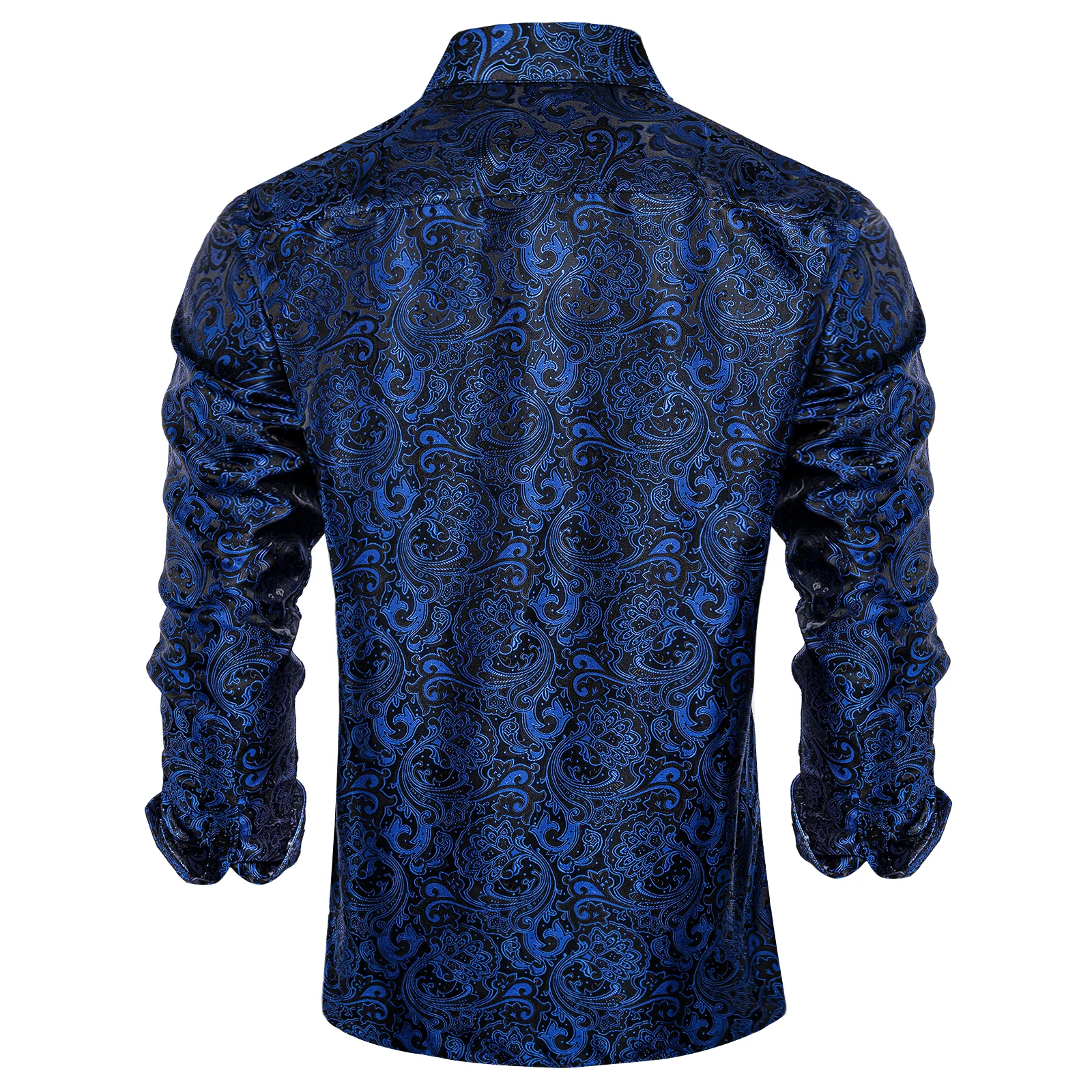 Black Blue Floral Silk Men's Long Sleeve Shirt