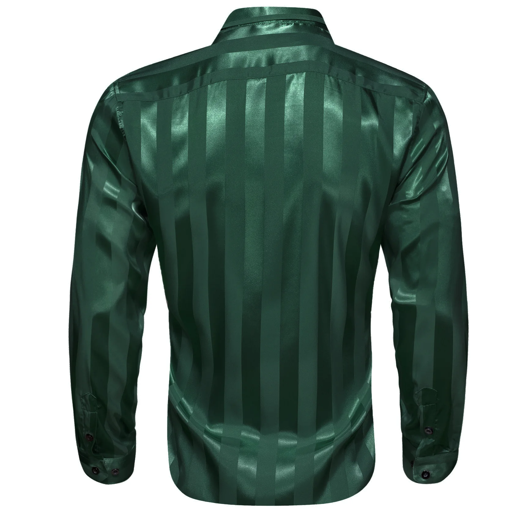 Dark Green Striped Shiny Satin Men's Long Sleeve Shirt