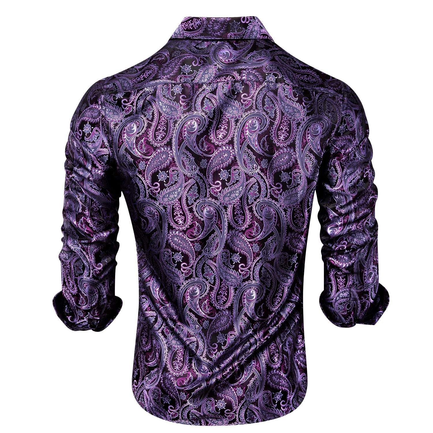 Luxury Purple Paisley Pattern Silk Men's Long Sleeve Shirt