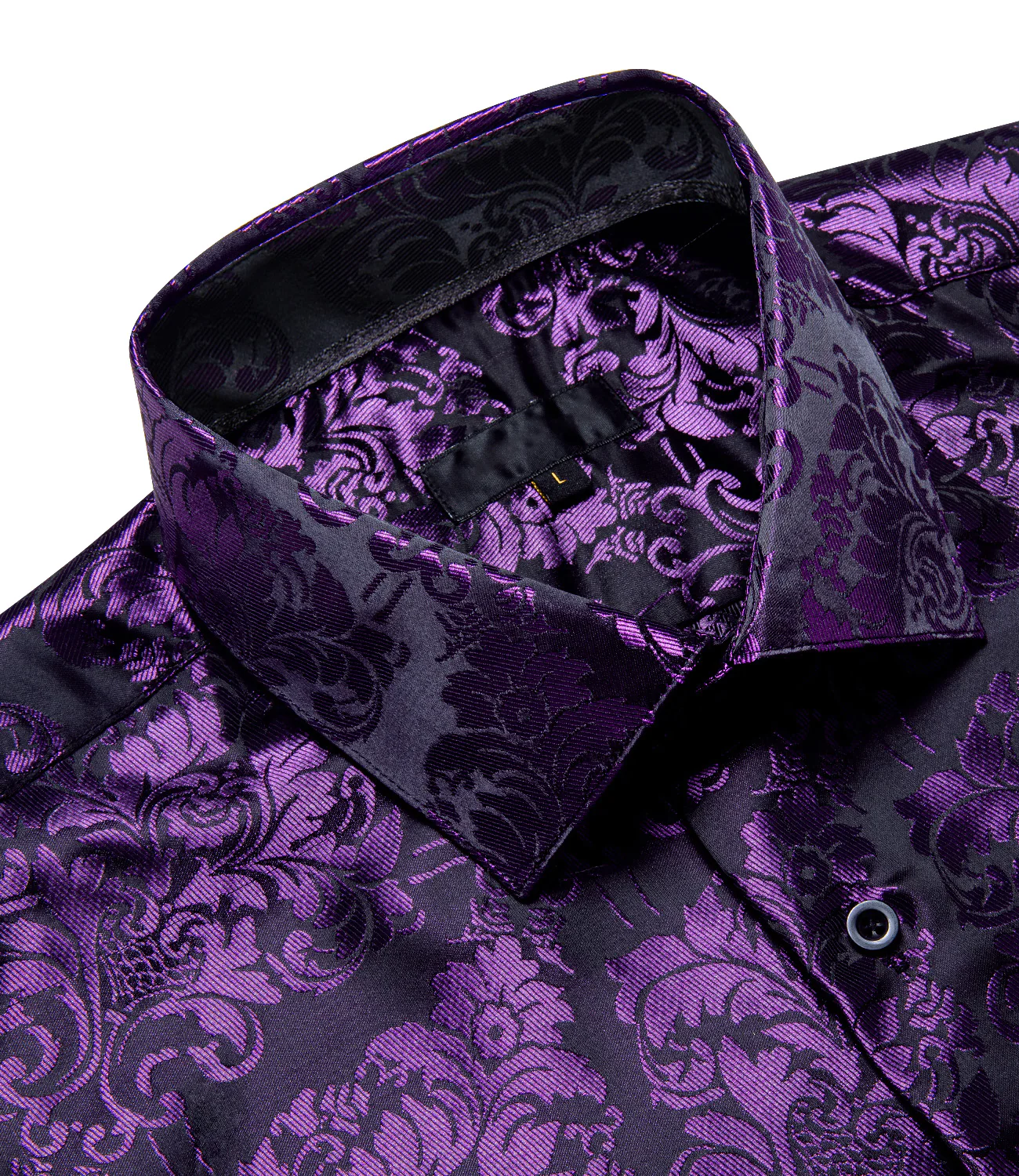 Purple Floral Silk Men's Long Sleeve Shirt