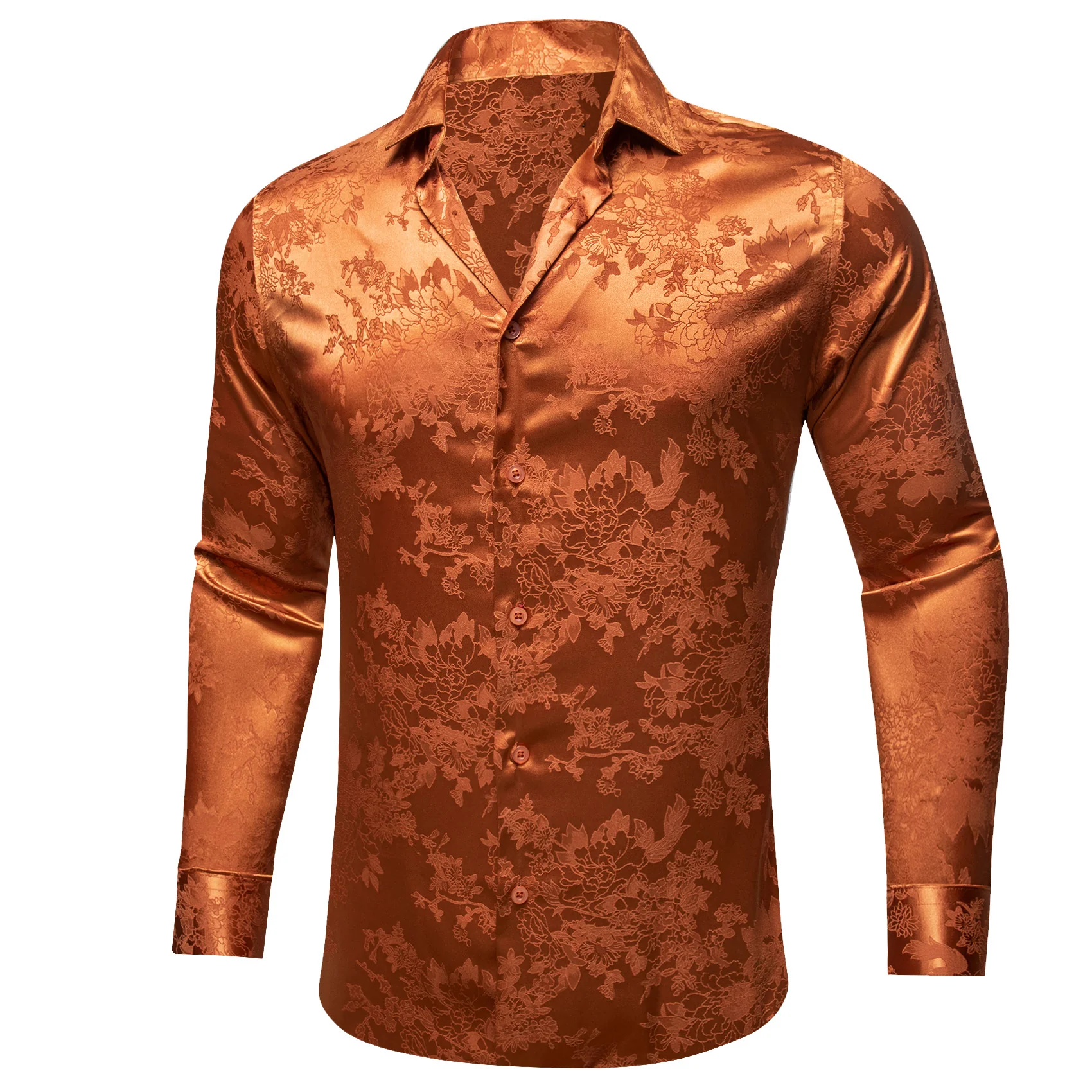 Chocolate Floral Leaf Men's Long Sleeve Shirt