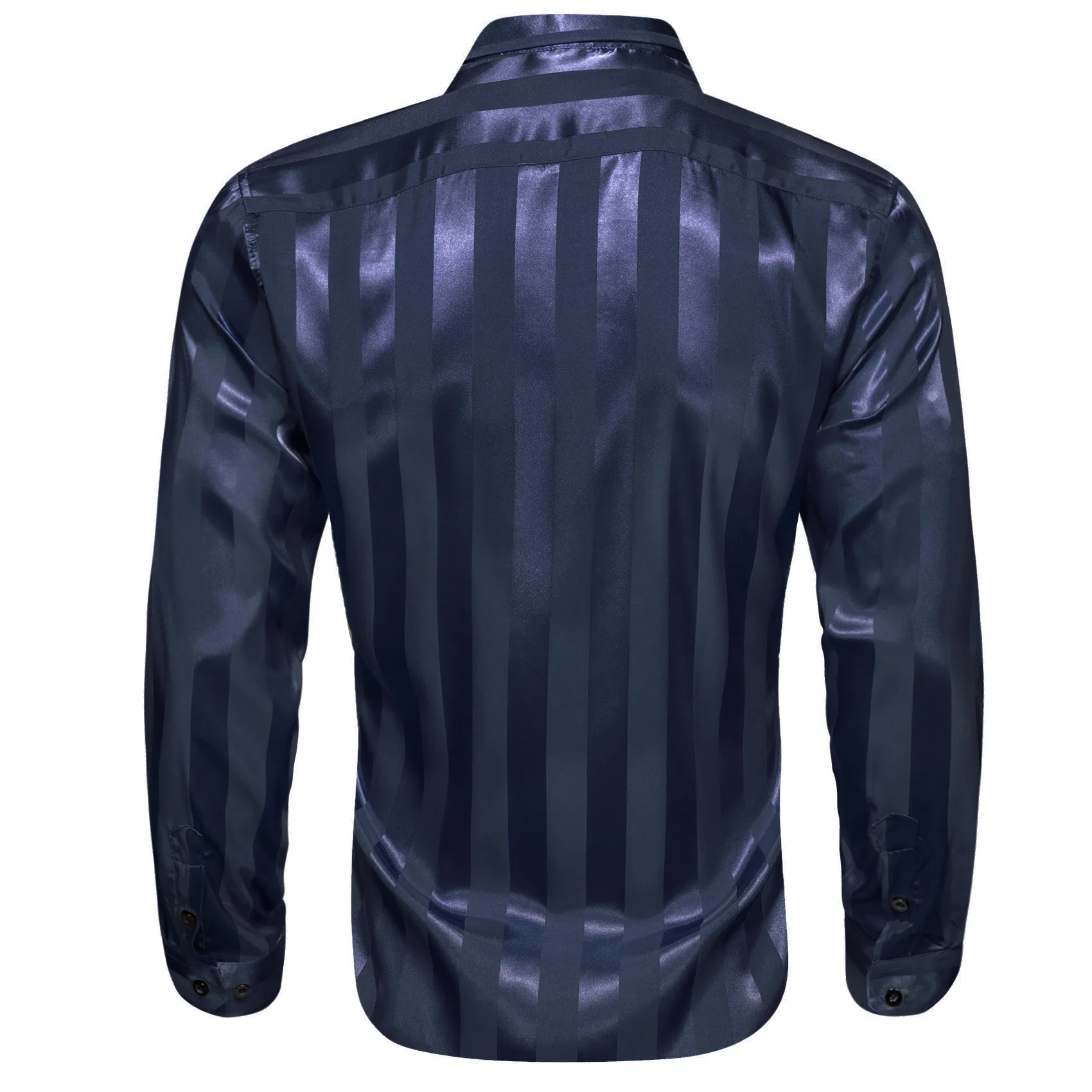 Blue Striped Shiny Satin Men's Long Sleeve Shirt