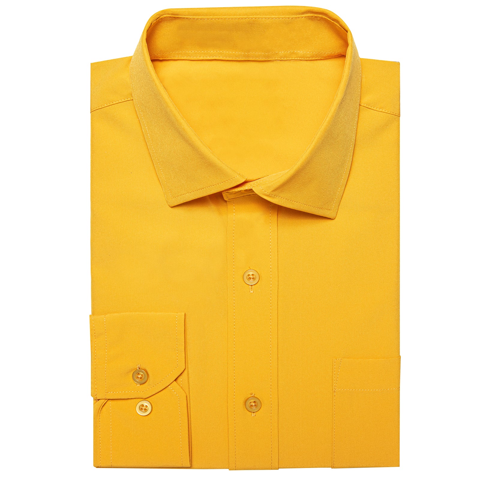 Yellow Solid Silk Men's Long Sleeve Business Shirt
