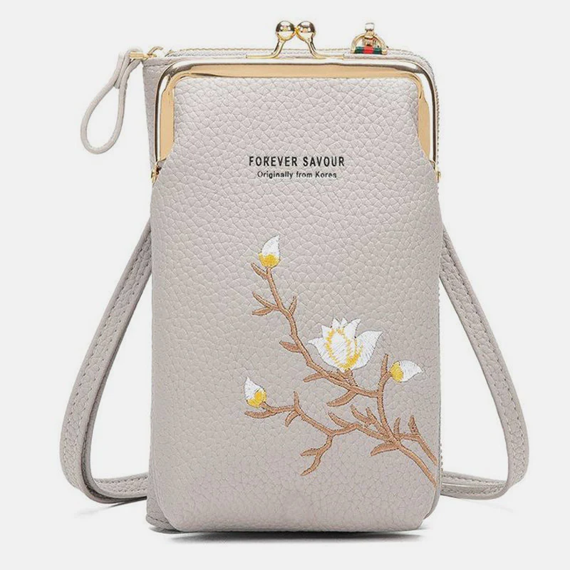 Multi-Slot Elegant Floral Embroidery Crossbody PhoneBag
