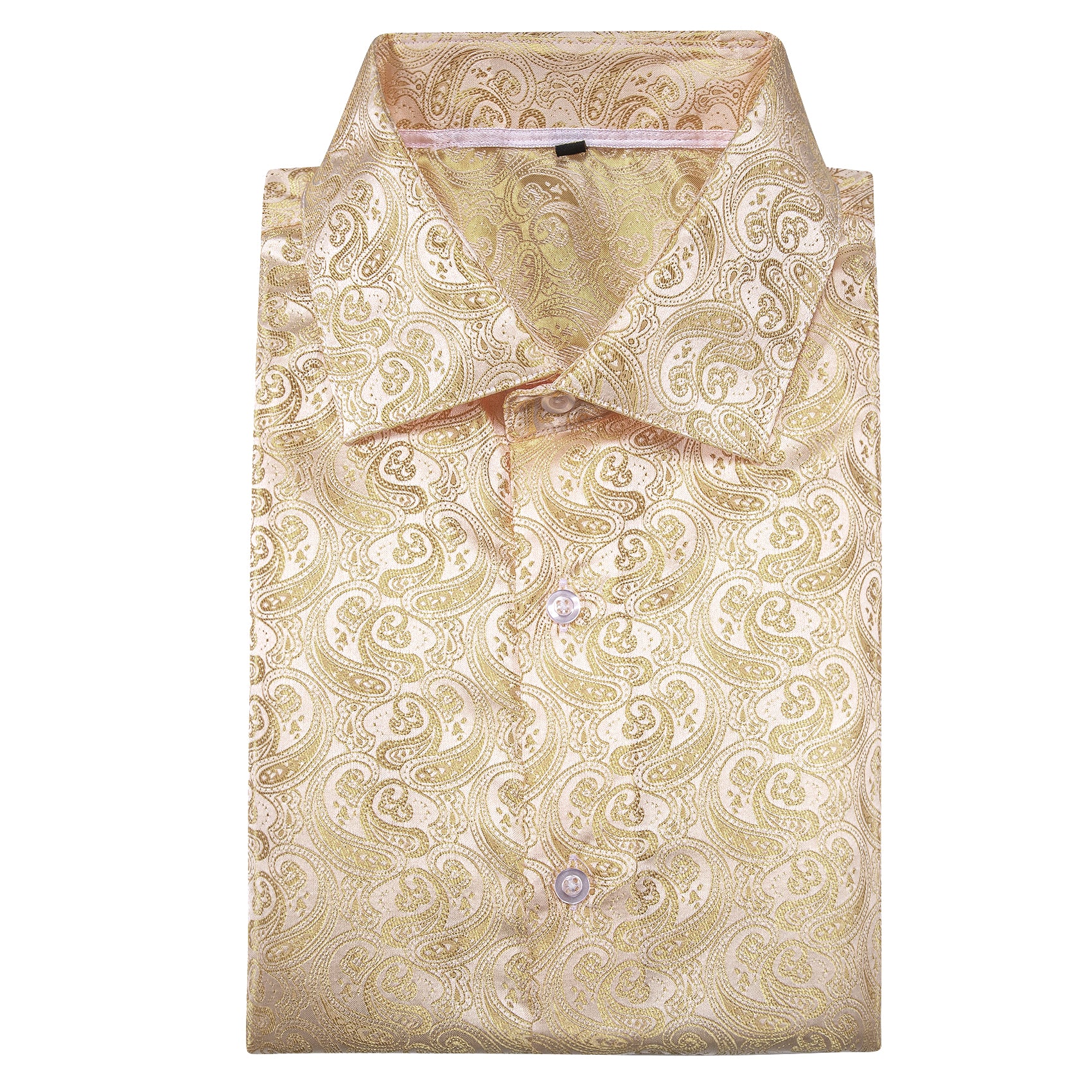 Champagne Paisley Pattern Silk Men's Long Sleeve Shirt