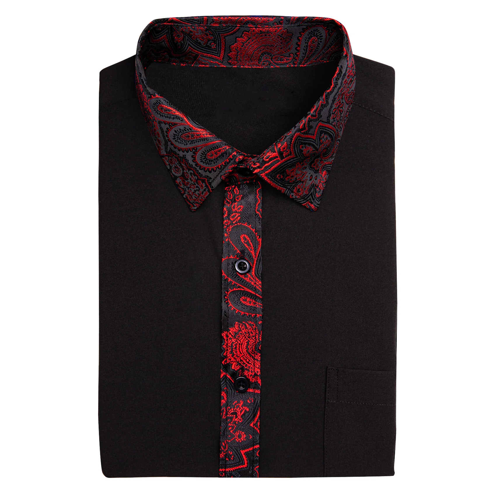 Splicing Style Black with Red Paisley Edge Men Long Sleeve Shirt
