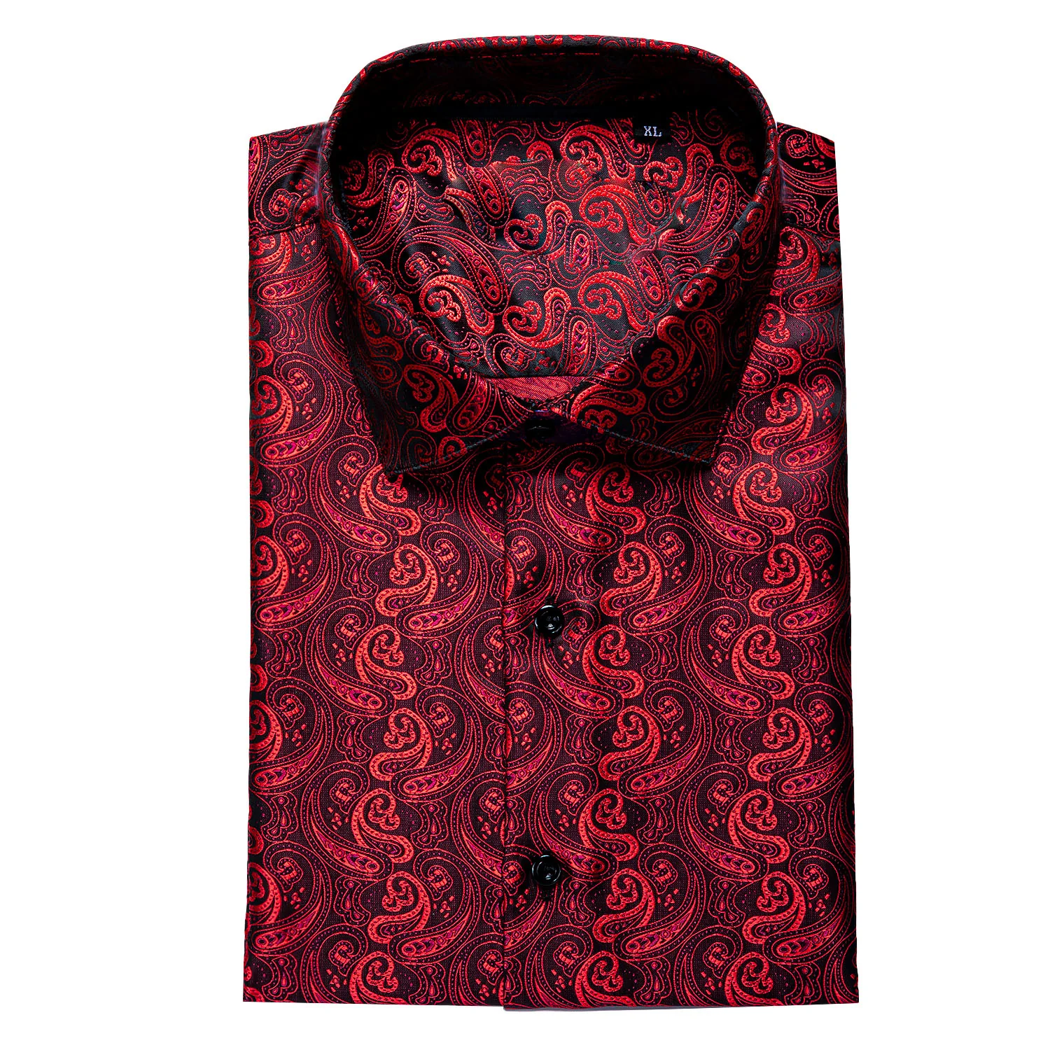 New Red Black Paisley Silk Men's Long Sleeve Shirt