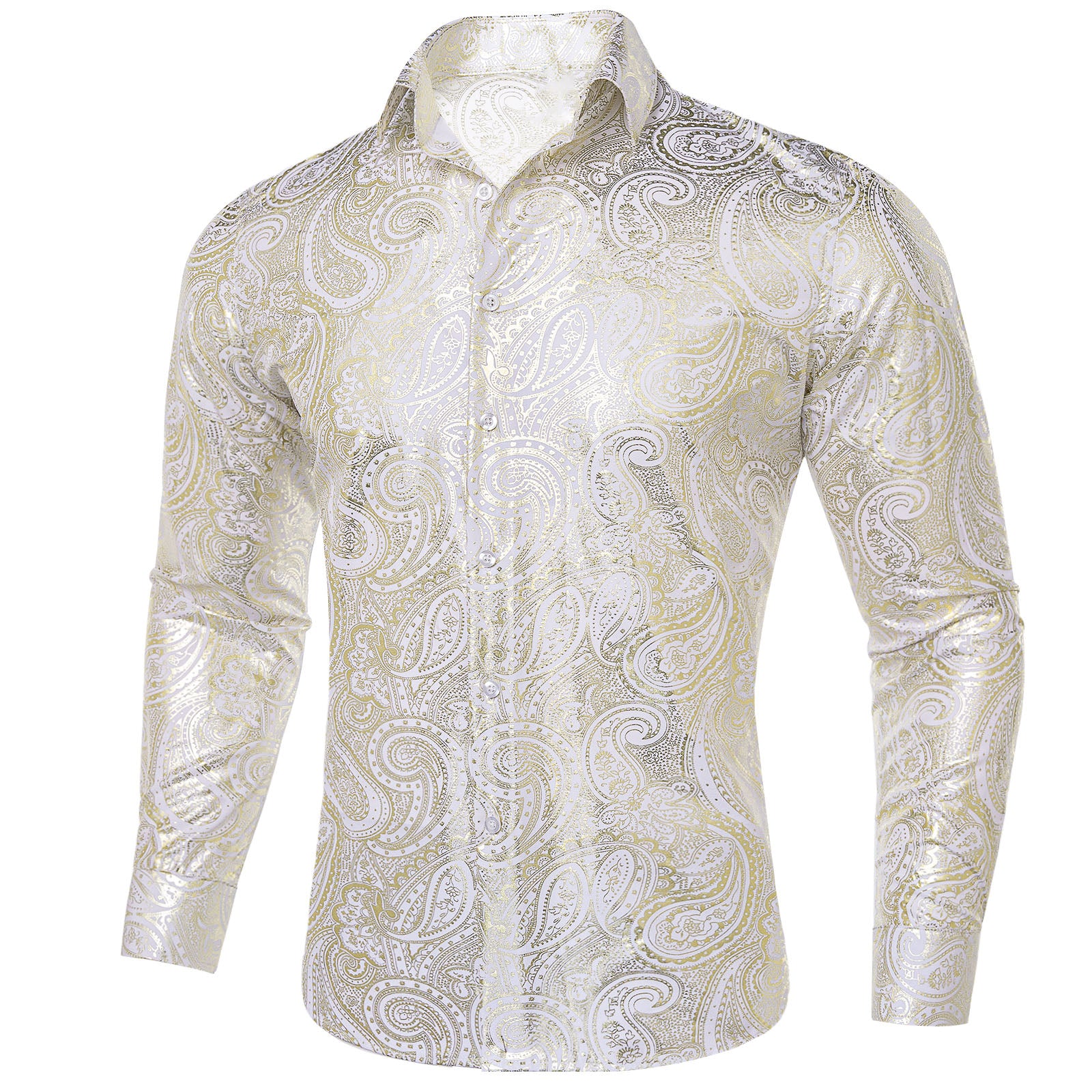 Yellow White Paisley Flower Hot Stamping Men's Long Sleeve Shirt