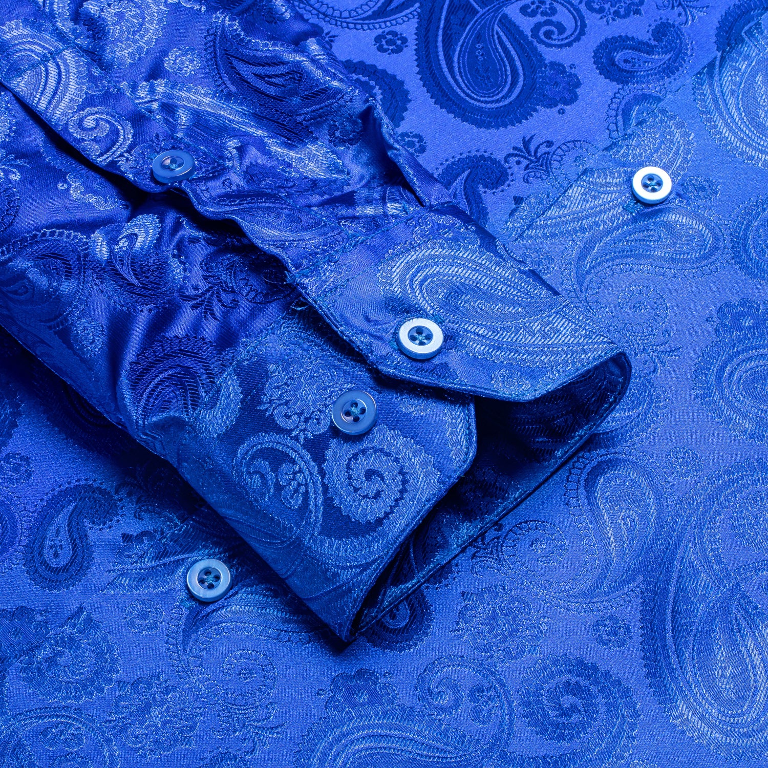 Royal Blue Paisley Pattern Silk Men's Long Sleeve Shirt