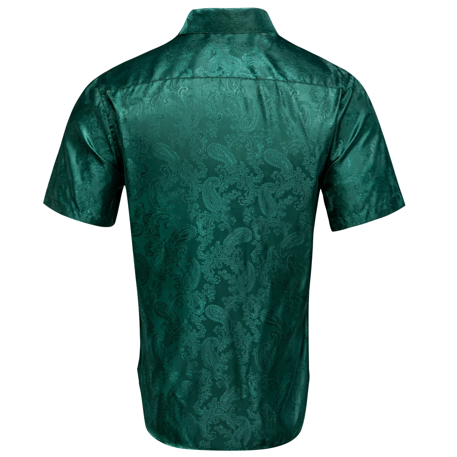 New Dark Green Paisley Silk Men's Short Sleeve Shirt