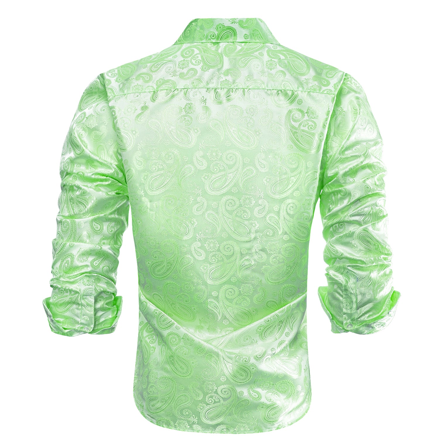 Apple Green Paisley Silk Men's Long Sleeve Shirt