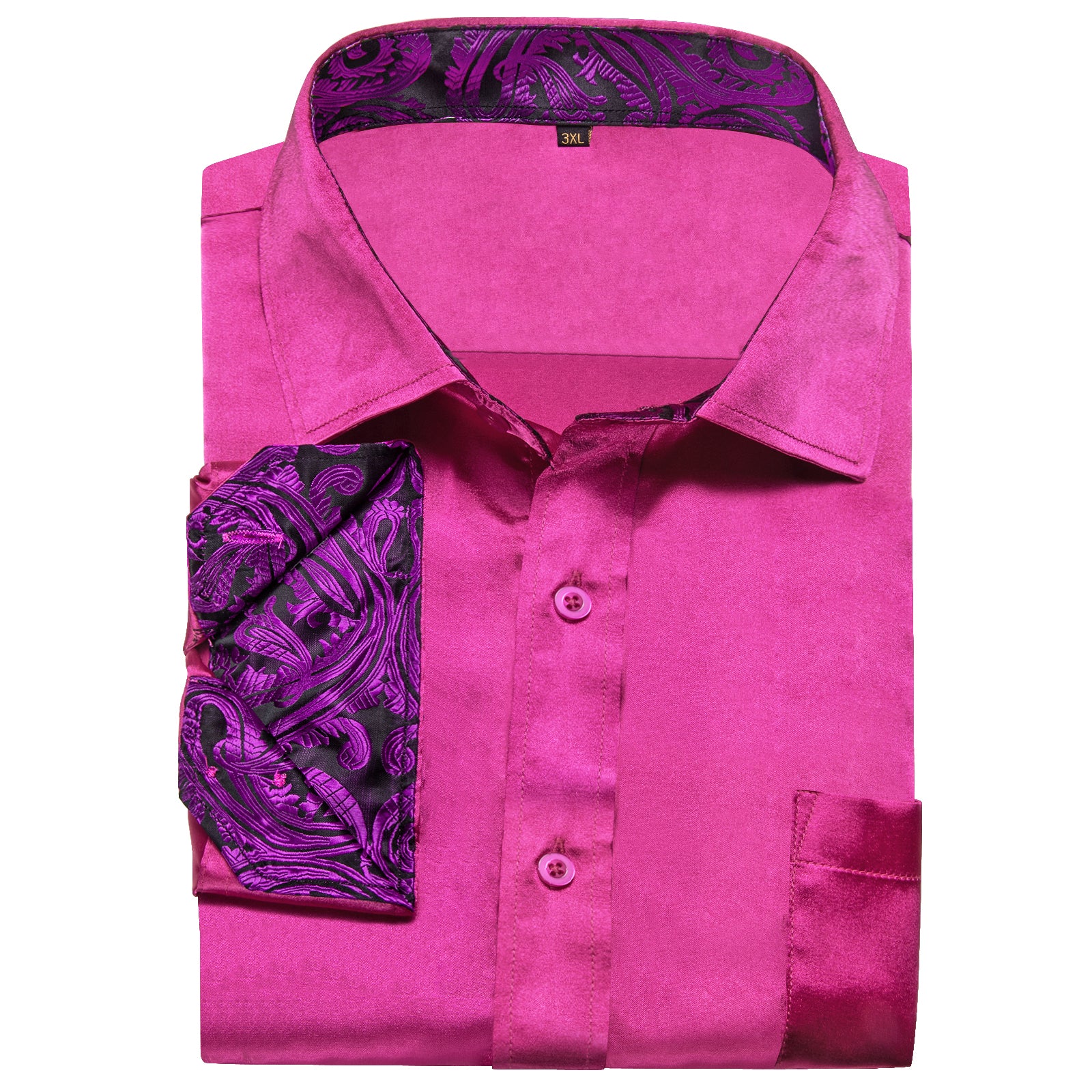 New Splicing Style Rose Red with Purple Paisley Edge Men's Long Sleeve Shirt