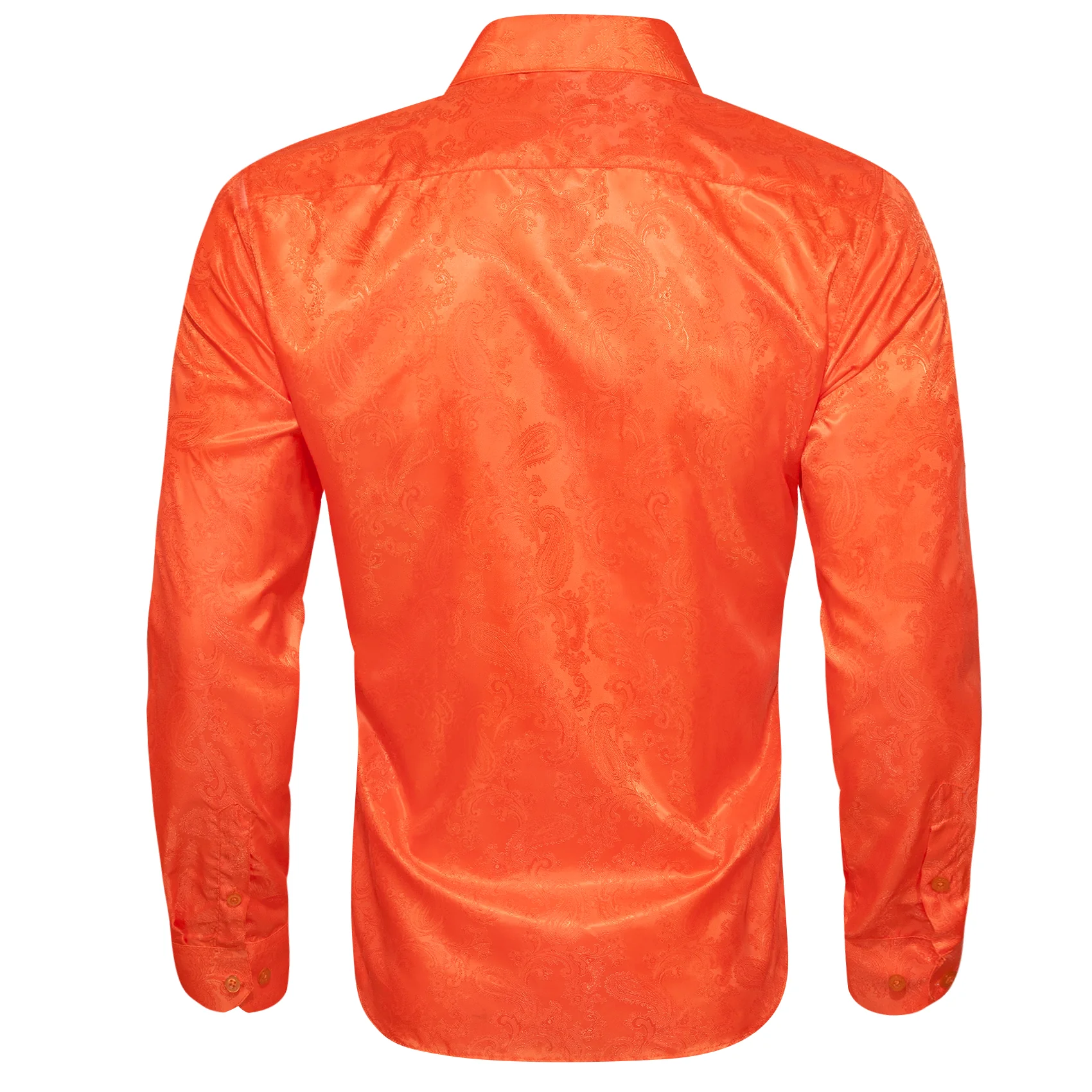 Orange Paisley Style Casual Silk Men's Long Sleeve Button Shirt