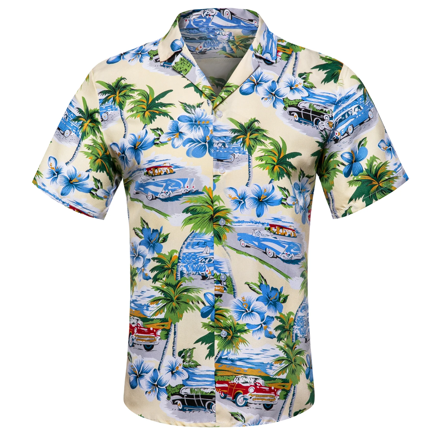 Beige Blue Novelty Men's Short Sleeve Summer Shirt