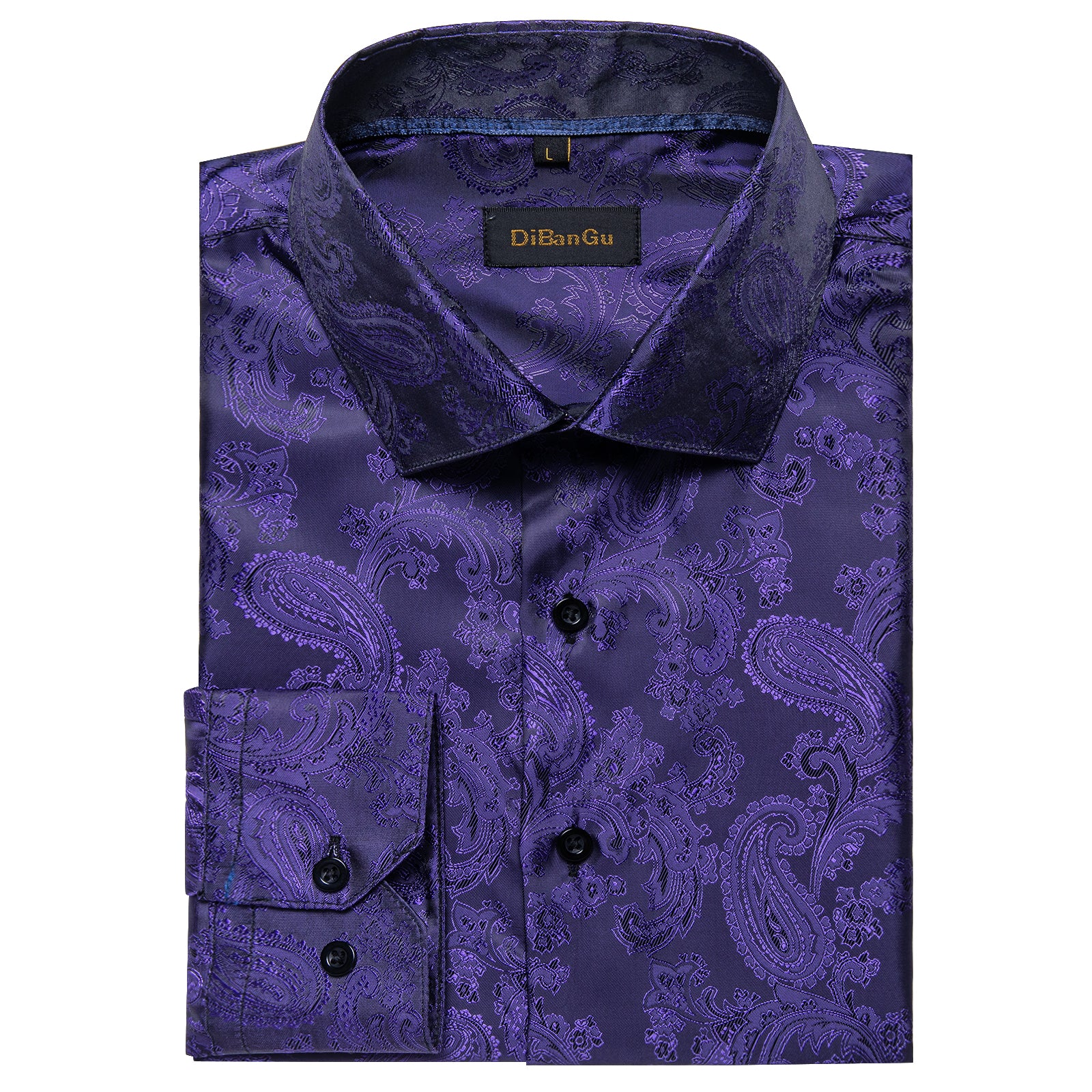 Dark Purple Paisley Style Silk Men's Long Sleeve Shirt