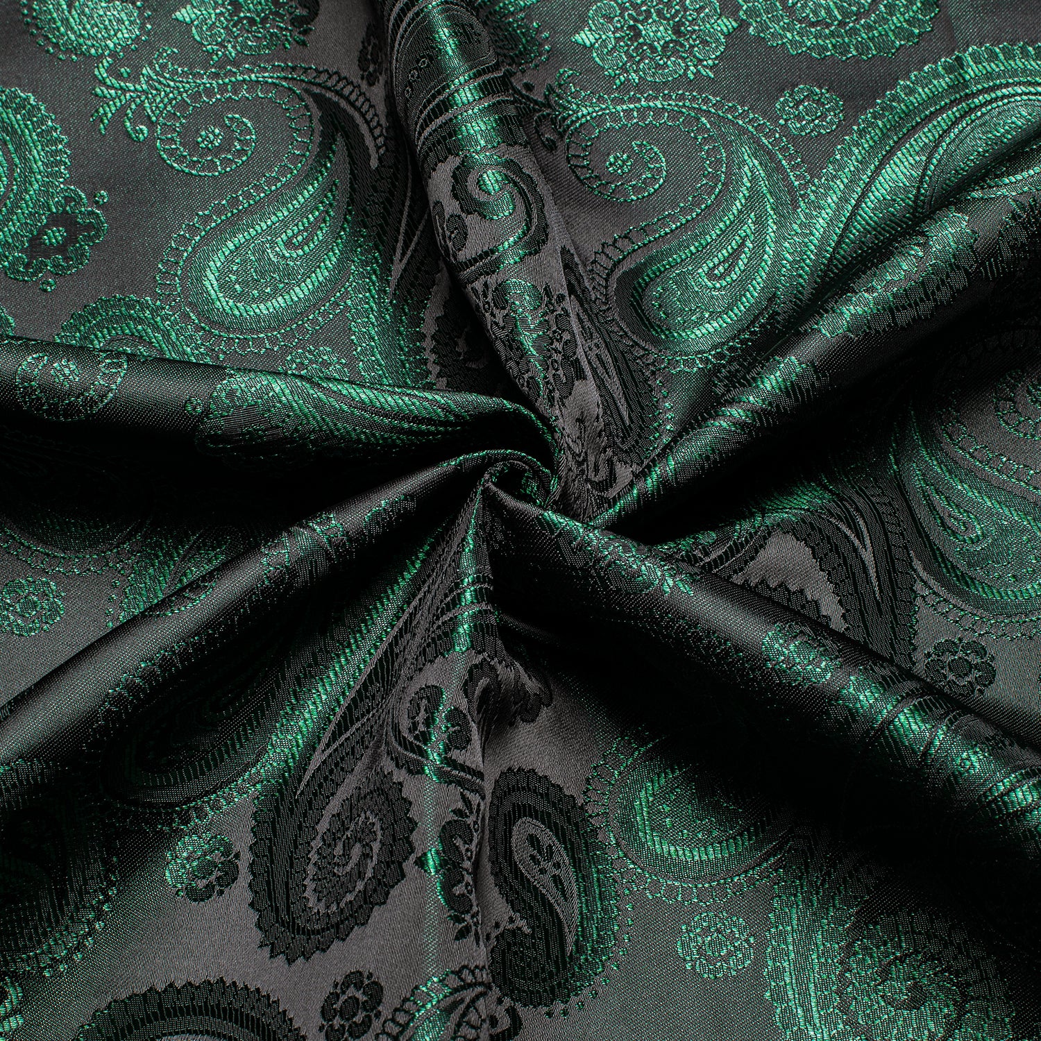 Luxury Dark Green Paisley Pattern Silk Men's Long Sleeve Shirt