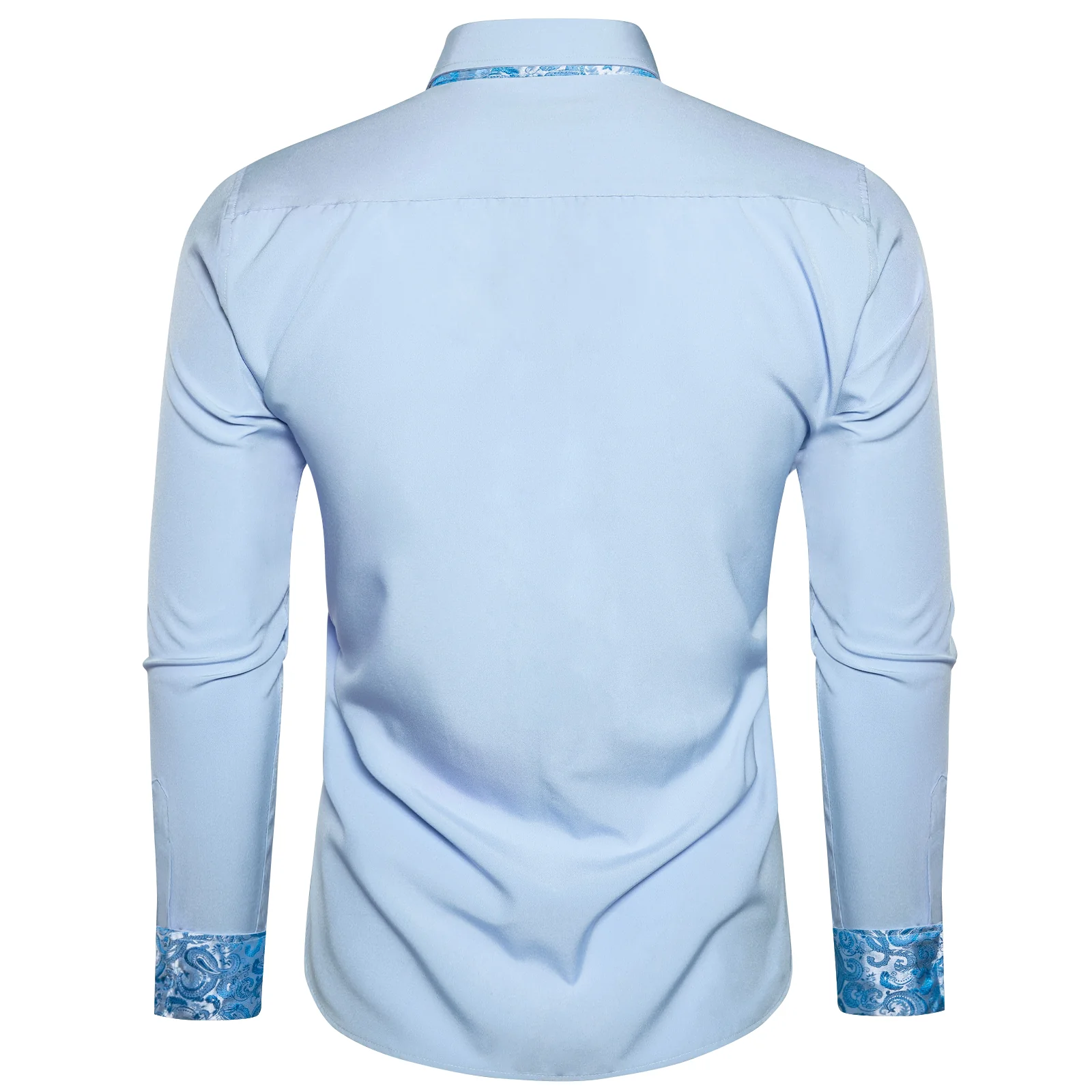 New Splicing Style Baby Blue with Blue Paisley Edge Men's Long Sleeve Shirt