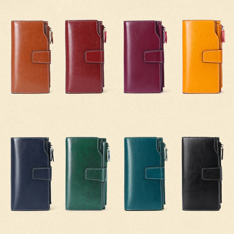 Genuine Leather RFID Anti Theft Oil Wax 6.3 Inch Phone Long Wallet Purse