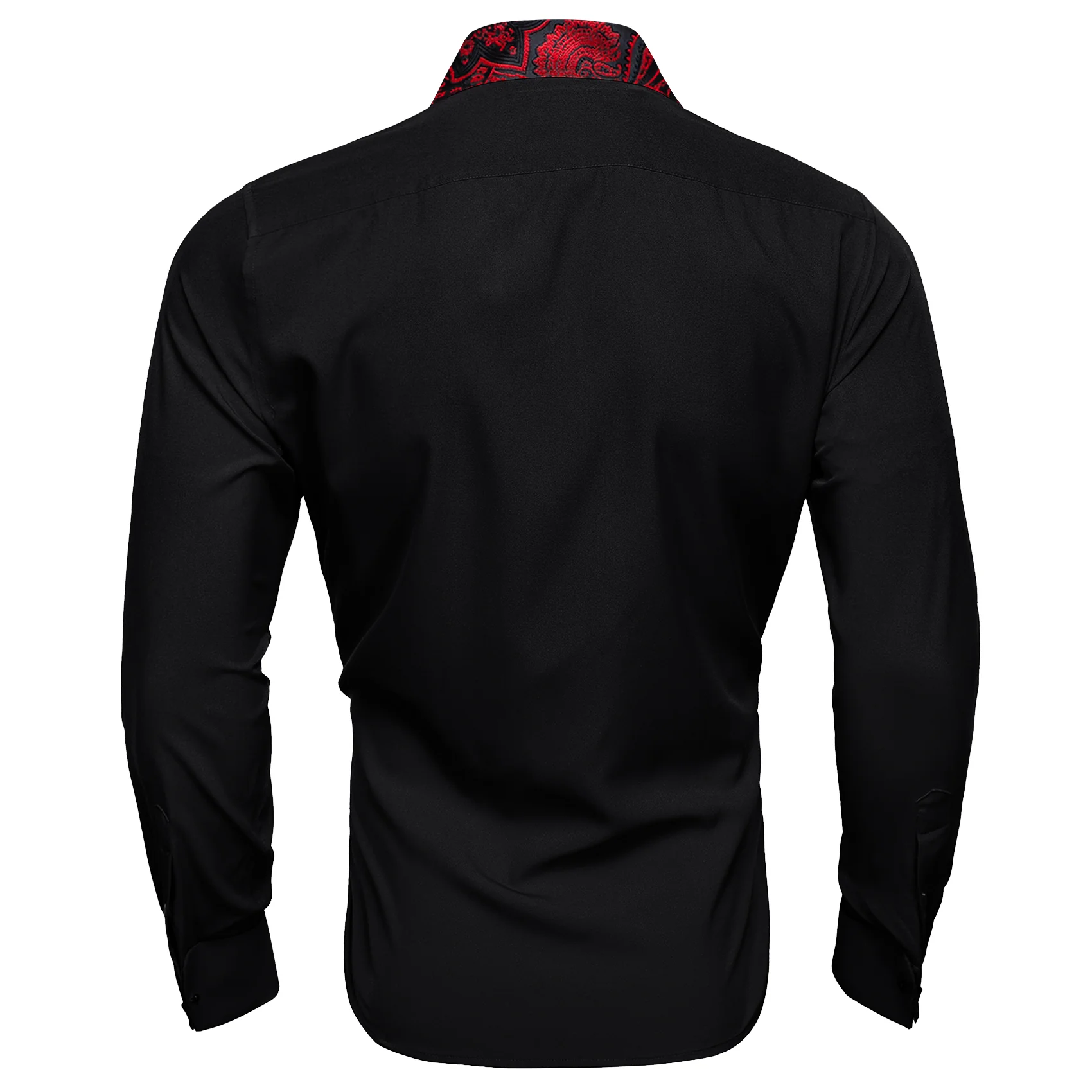 Splicing Style Black with Red Paisley Edge Men Long Sleeve Shirt
