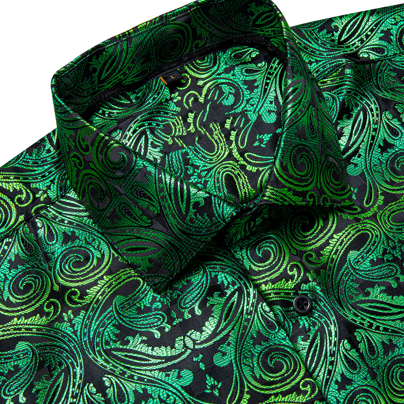 Black Gradient Green Paisley Silk Men's Long Sleeve Shirt