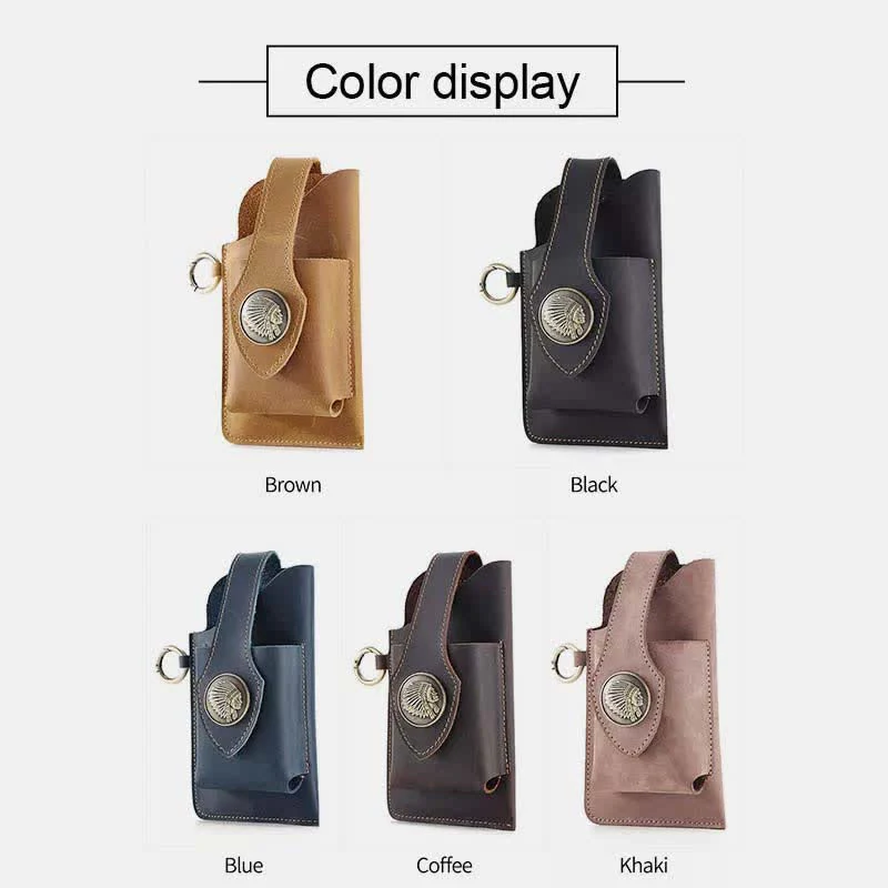 Retro Leather Phone Holster for Men Universal Case Waist Bag EDC
