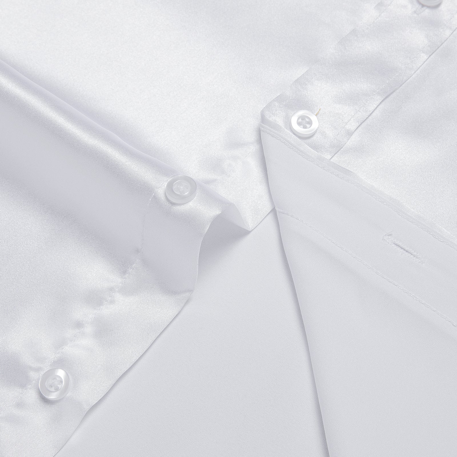 White Solid Satin Silk Men's Long Sleeve Business Shirt