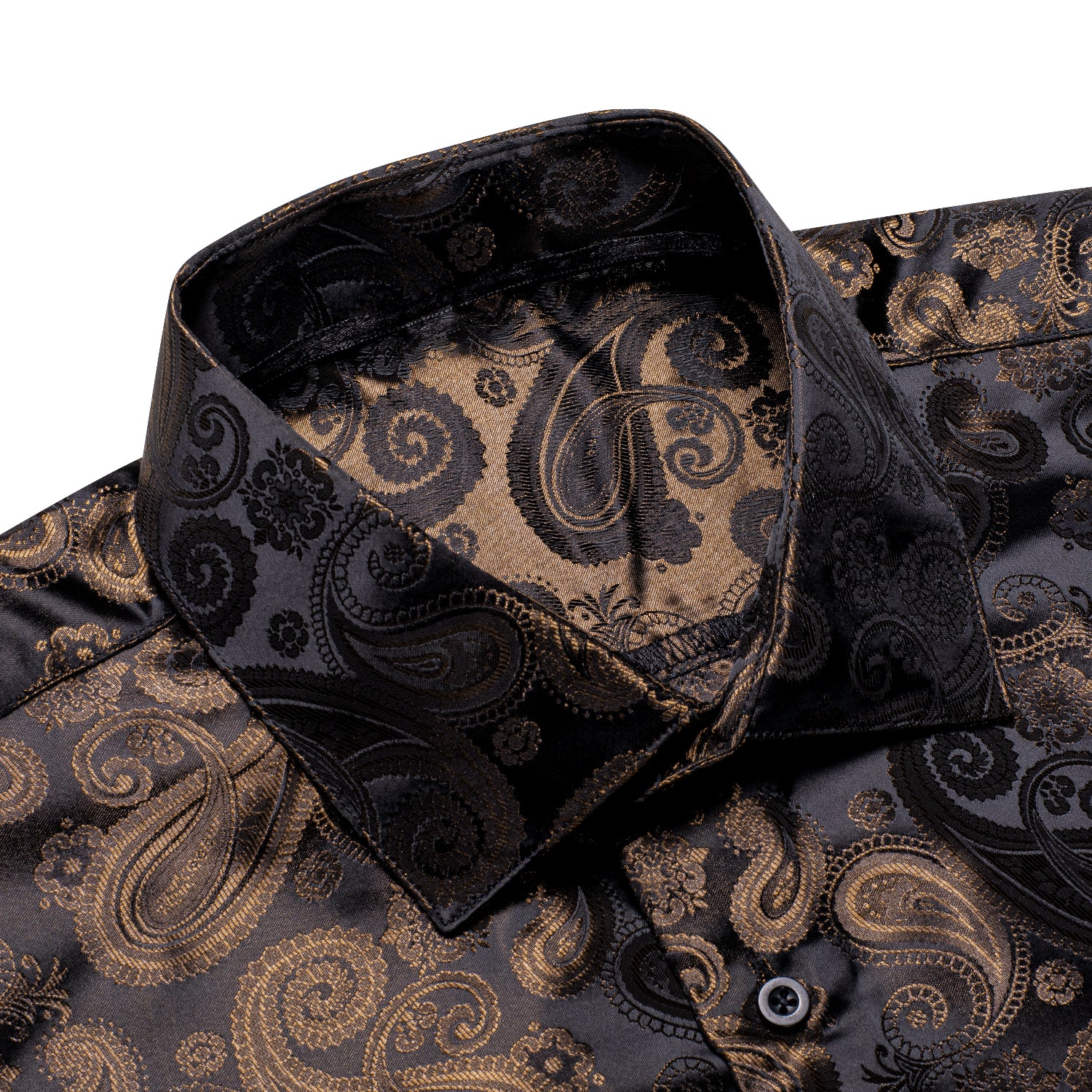 Classic Black Brown Paisley Silk Men's Long Sleeve Shirt