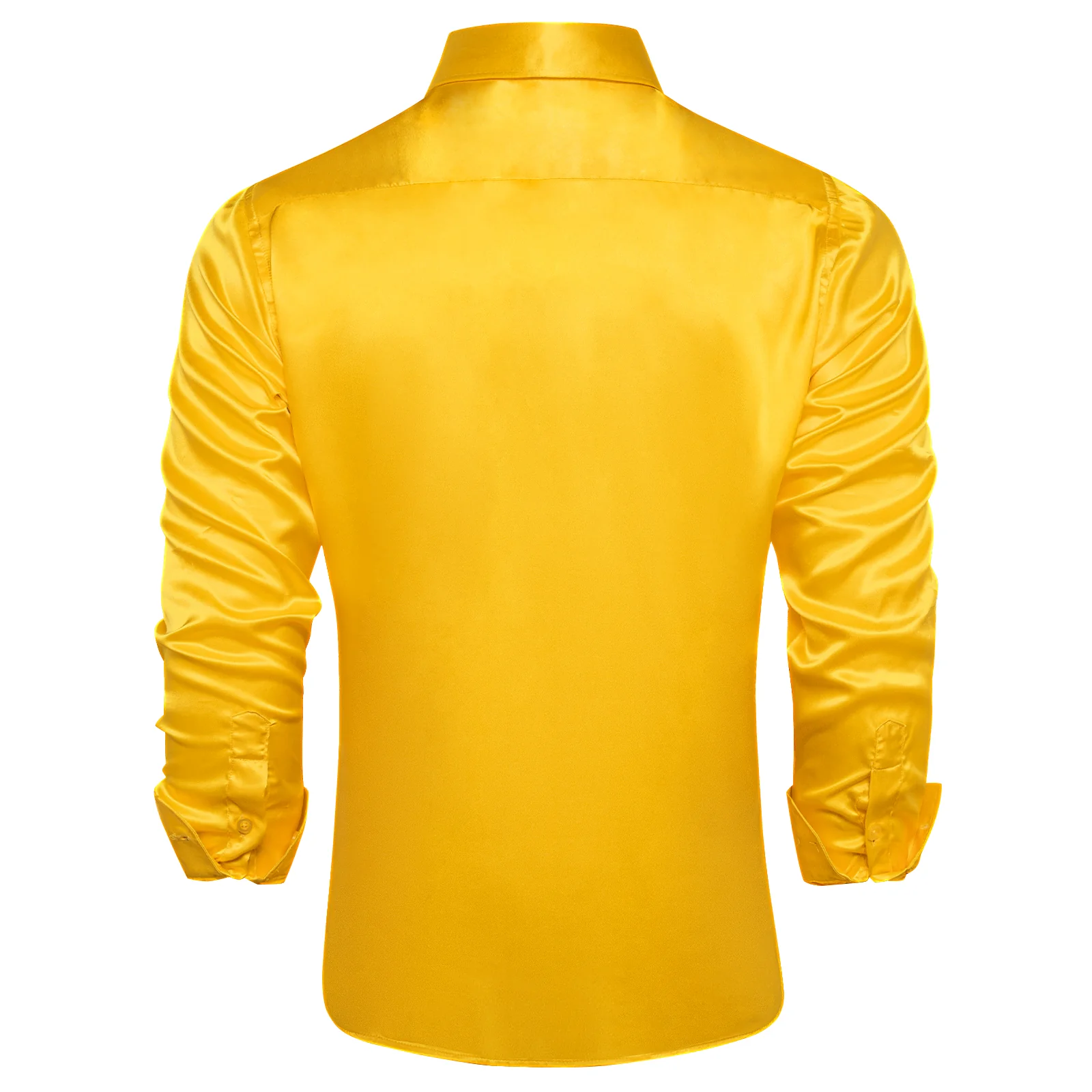 Amber Yellow Solid Satin Silk Men's Long Sleeve Business Shirt