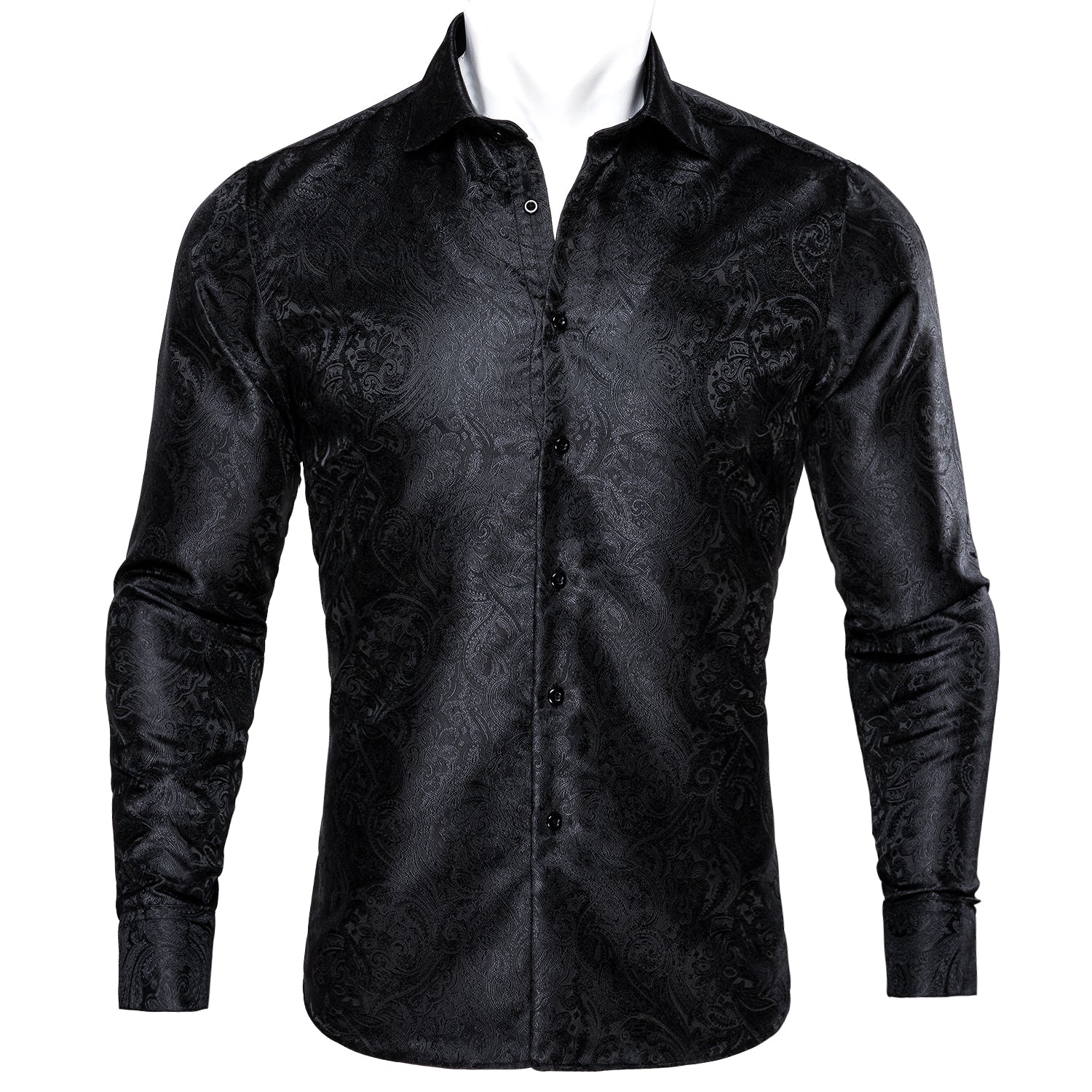 Black Paisley Silk Men's Long Sleeve Shirt