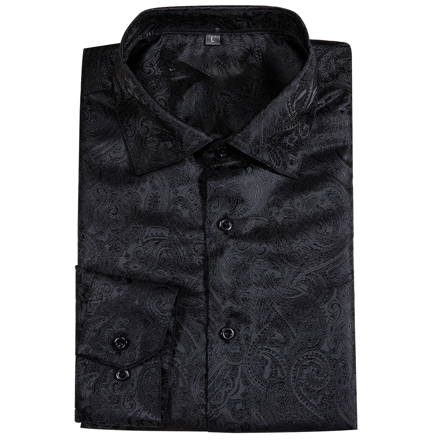 Black Paisley Silk Men's Long Sleeve Shirt