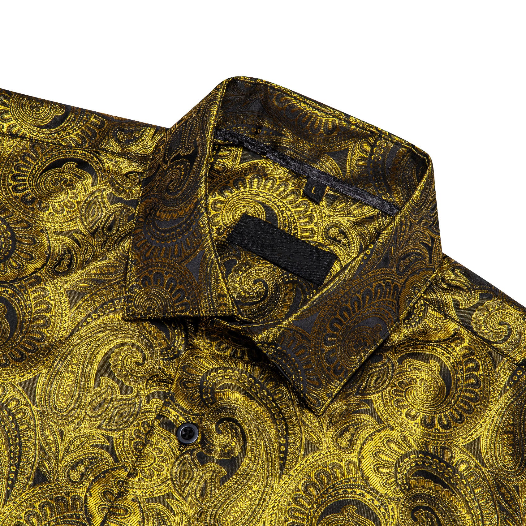 Dark Yellow Paisley Pattern Silk Men's Long Sleeve Shirt