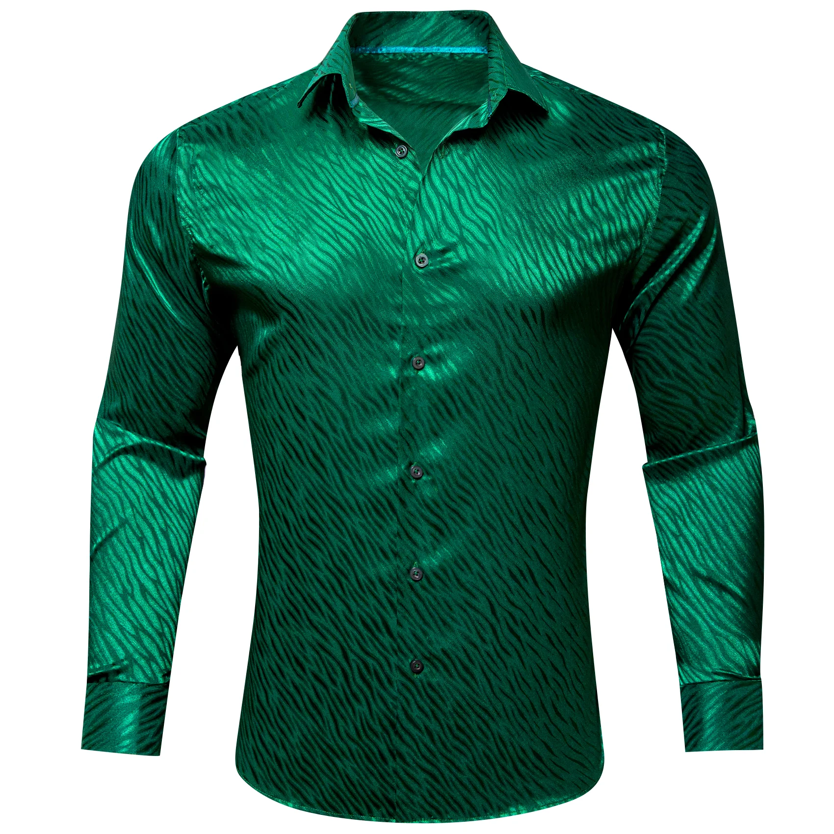 Emerald Green Novelty Silk Men Long Sleeve Shirt