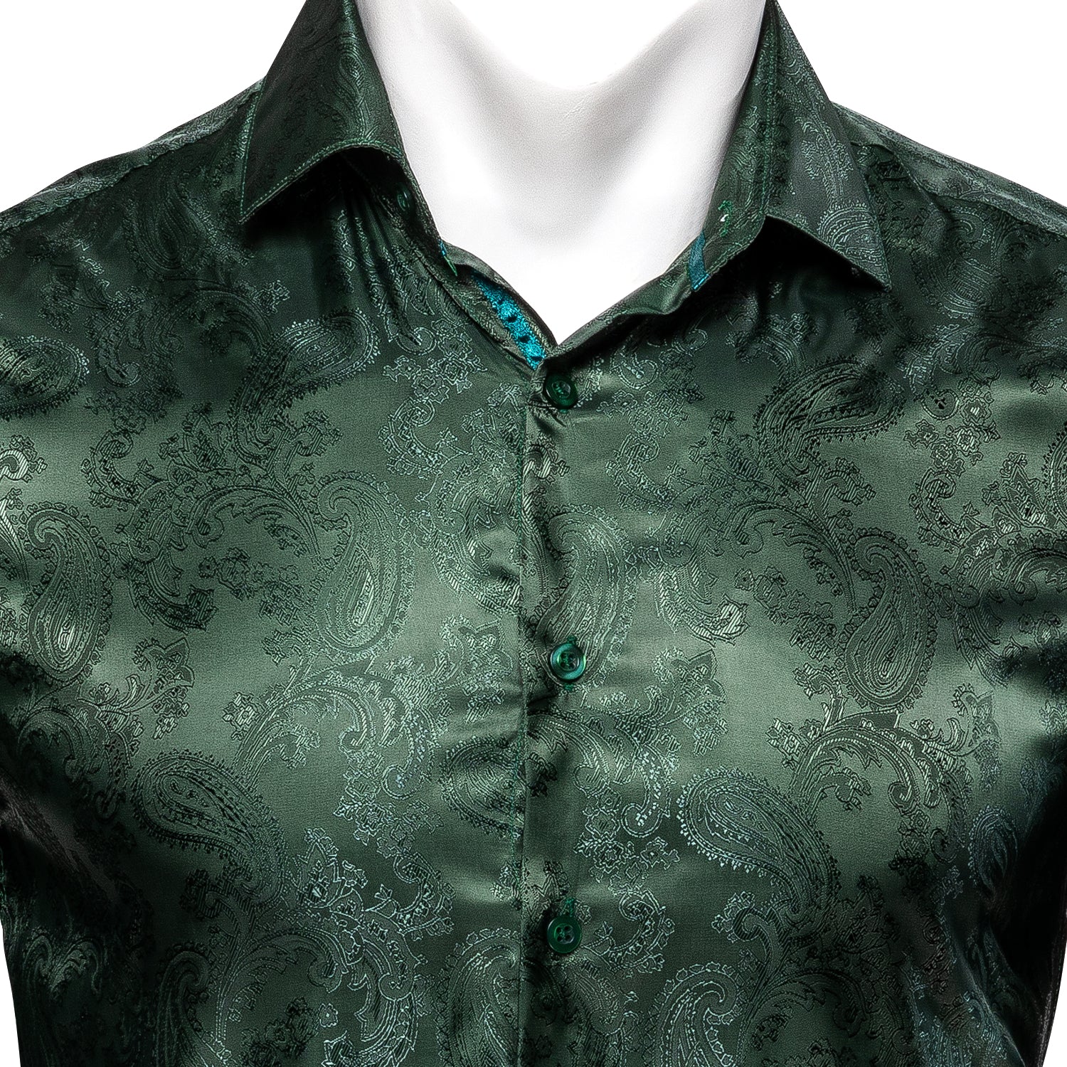 Grey Green Paisley Pattern Silk Men's Long Sleeve Shirt