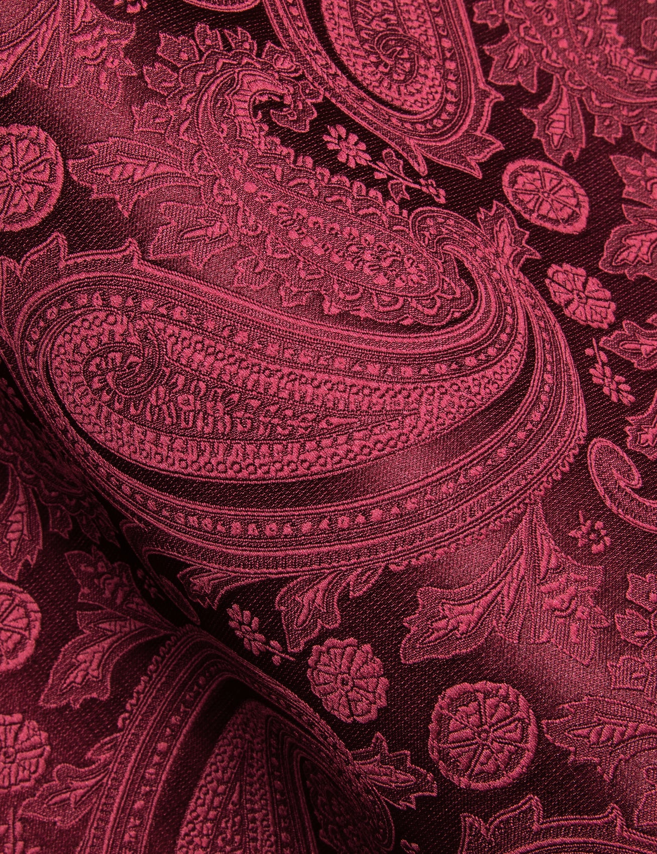 Darkred Paisley Flower Pattern Silk Men's Long Sleeve Shirt