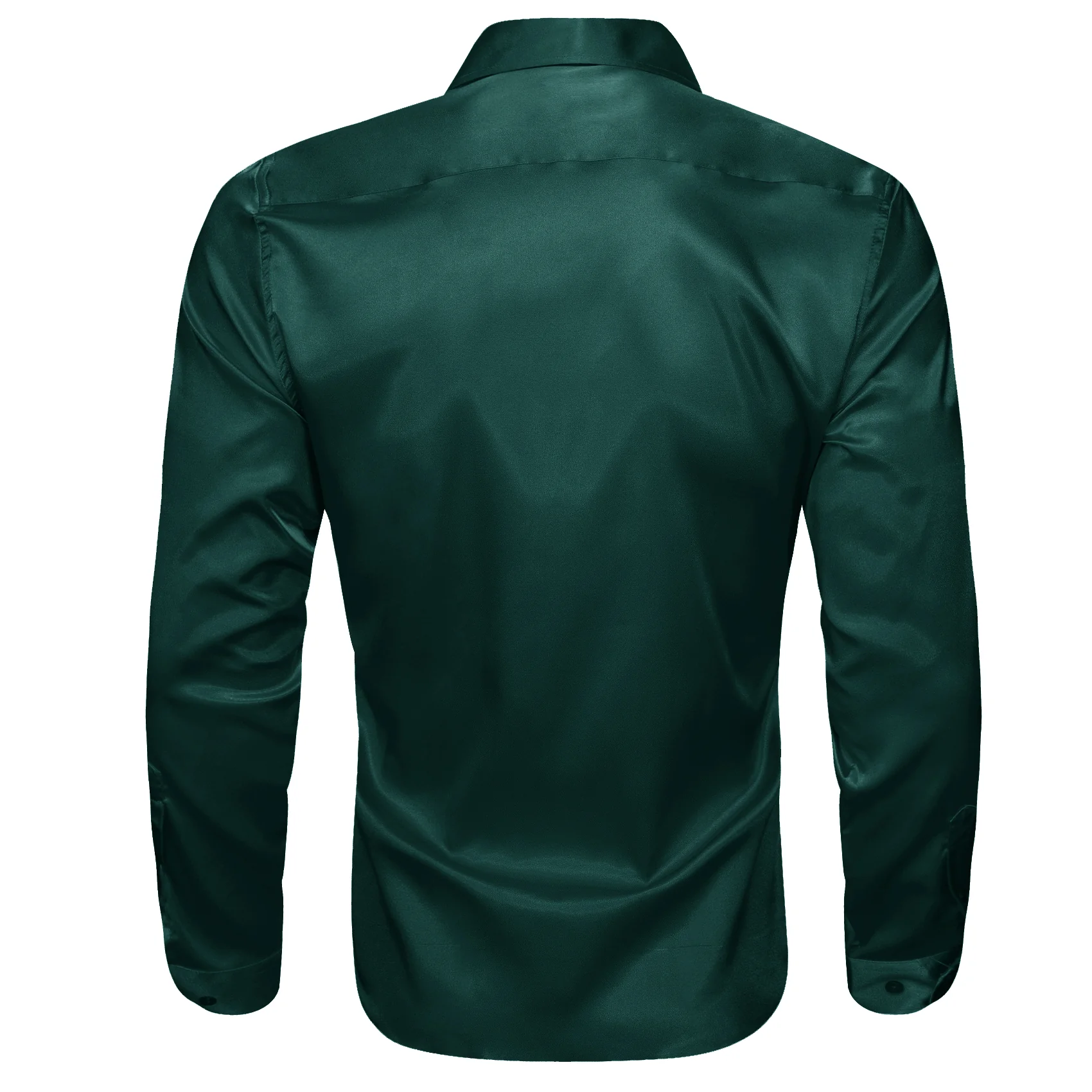 New Dark Green Solid Satin Silk Men's Long Sleeve Shirt